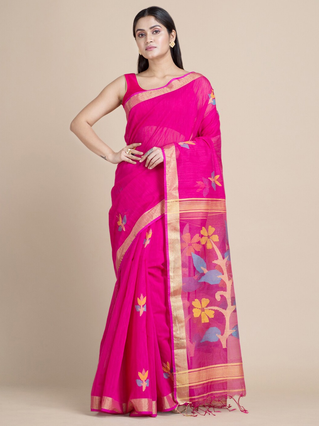 

Mitera Magenta Woven Design Zari Silk Cotton Saree