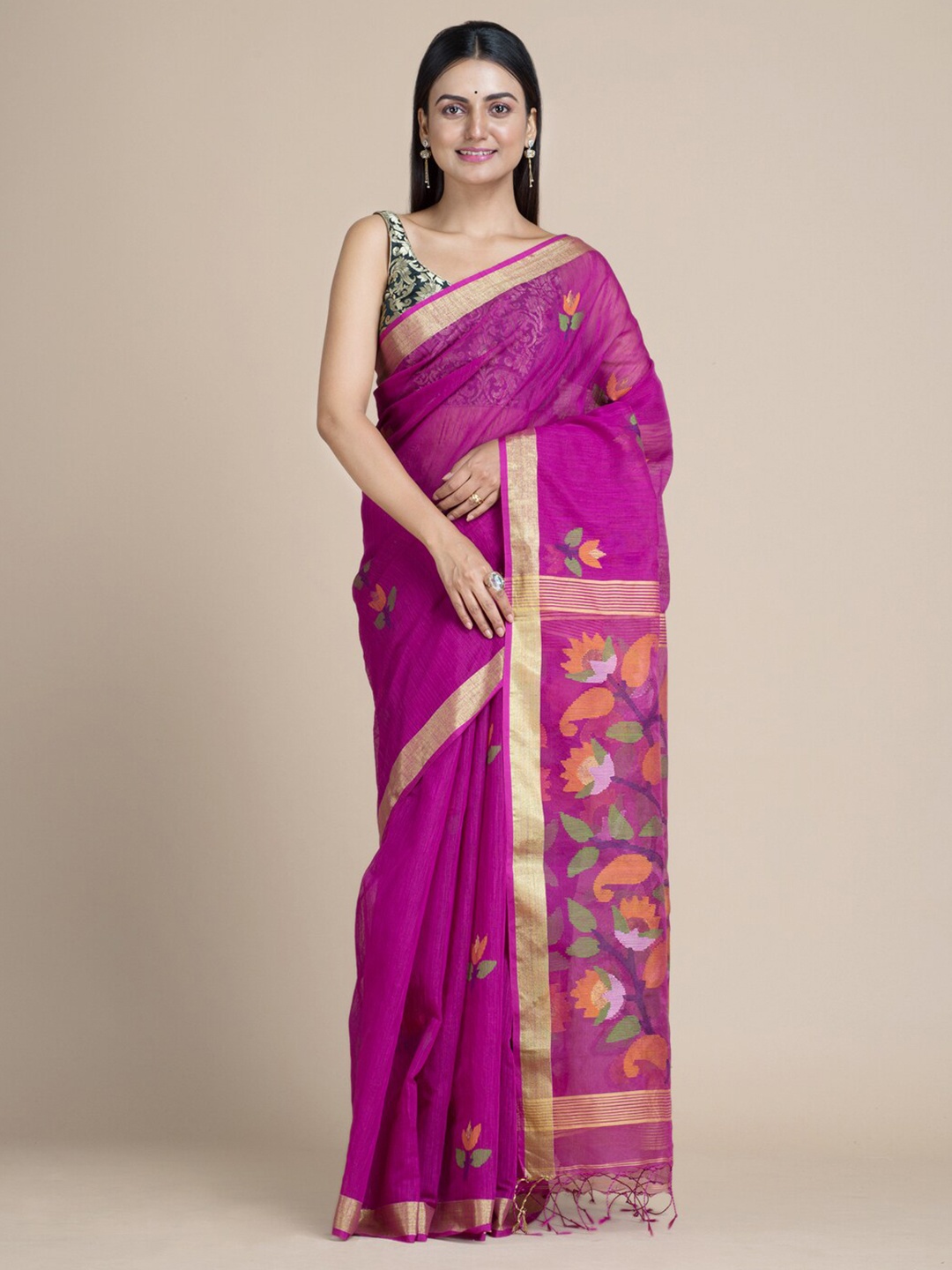 

Mitera Magenta Woven Design Handloom Silk Cotton Saree