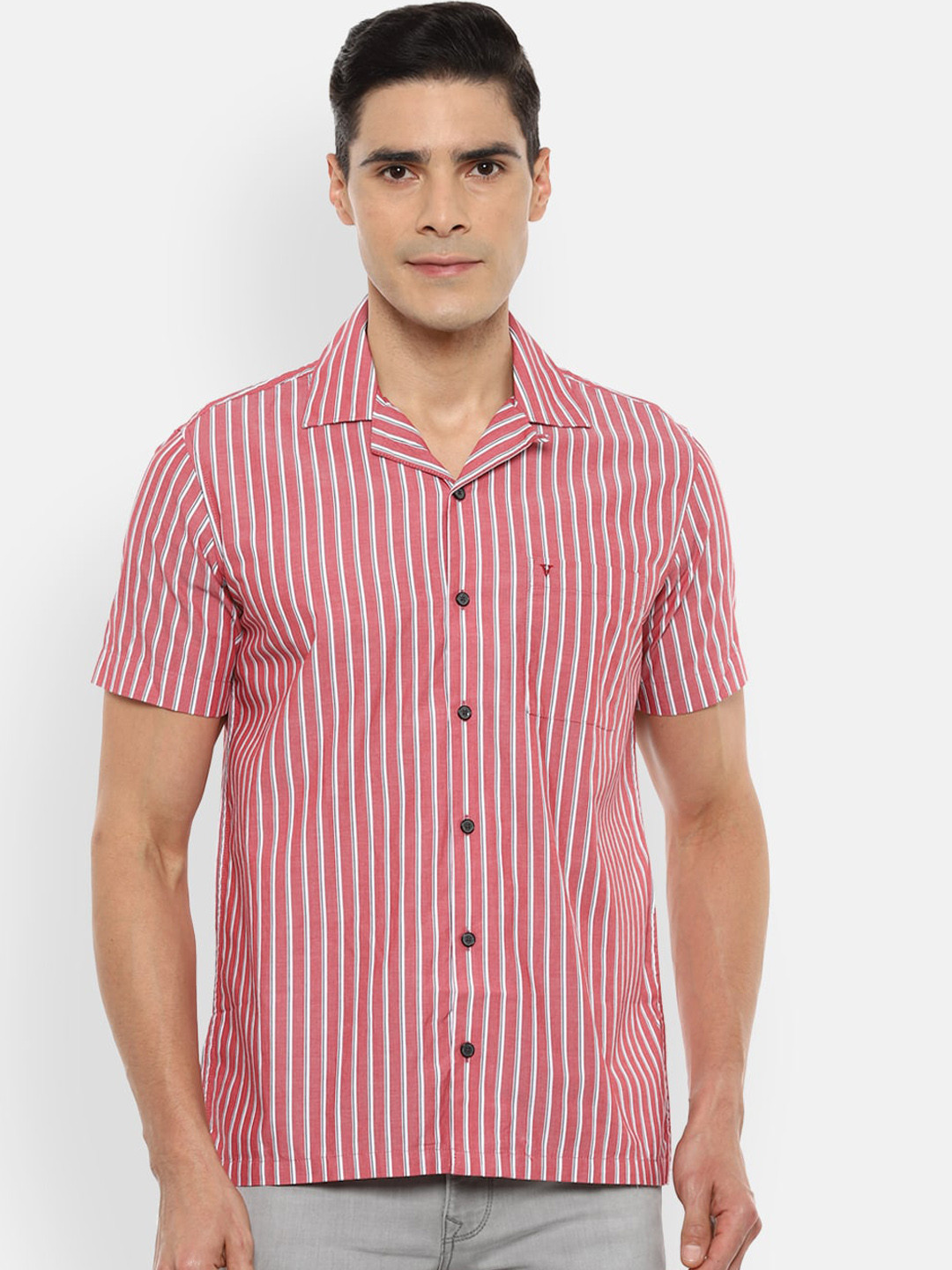 

Van Heusen Sport Men Red Slim Fit Opaque Striped Casual Shirt