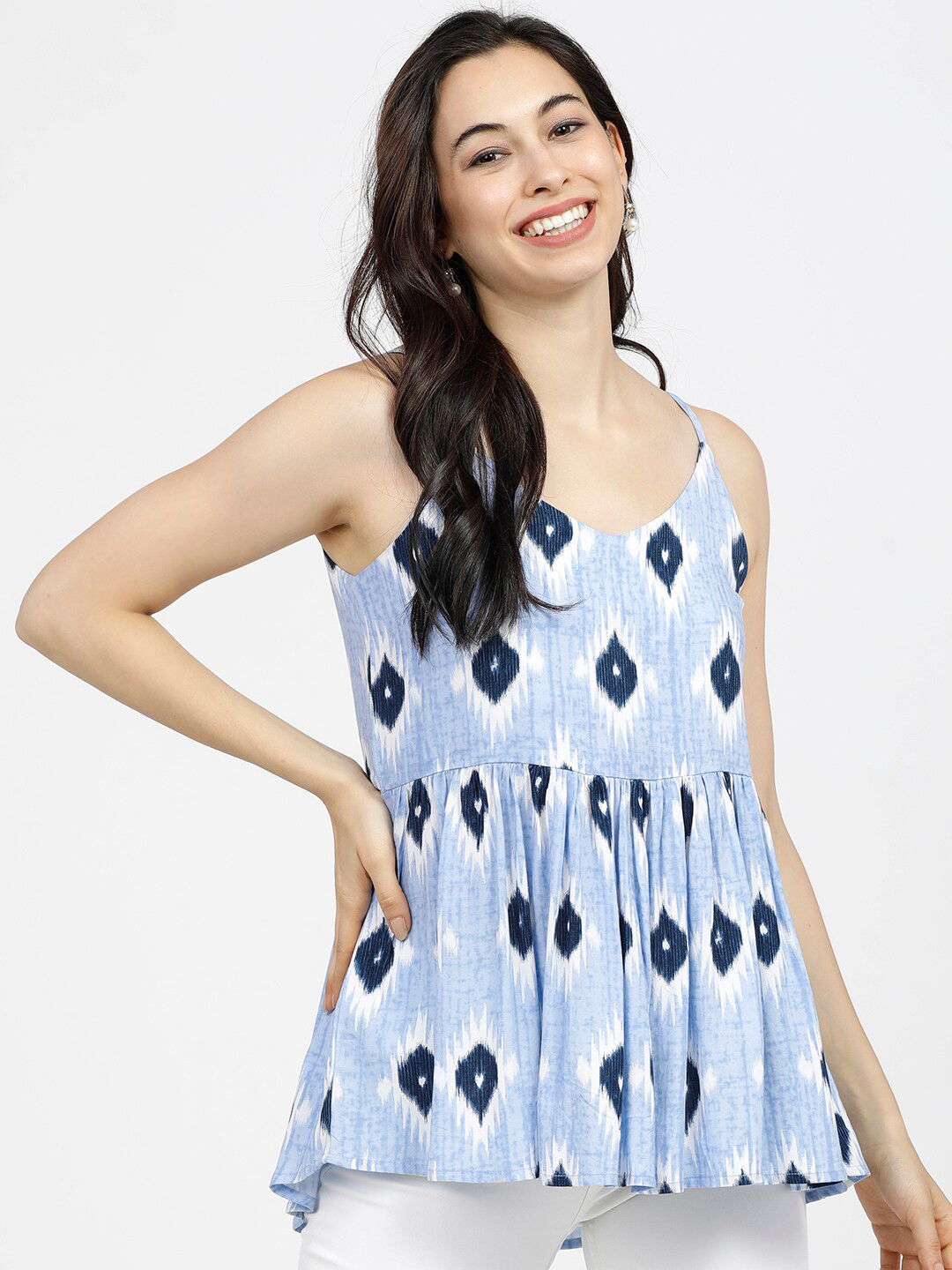 

Vishudh Blue & White A-Line Top