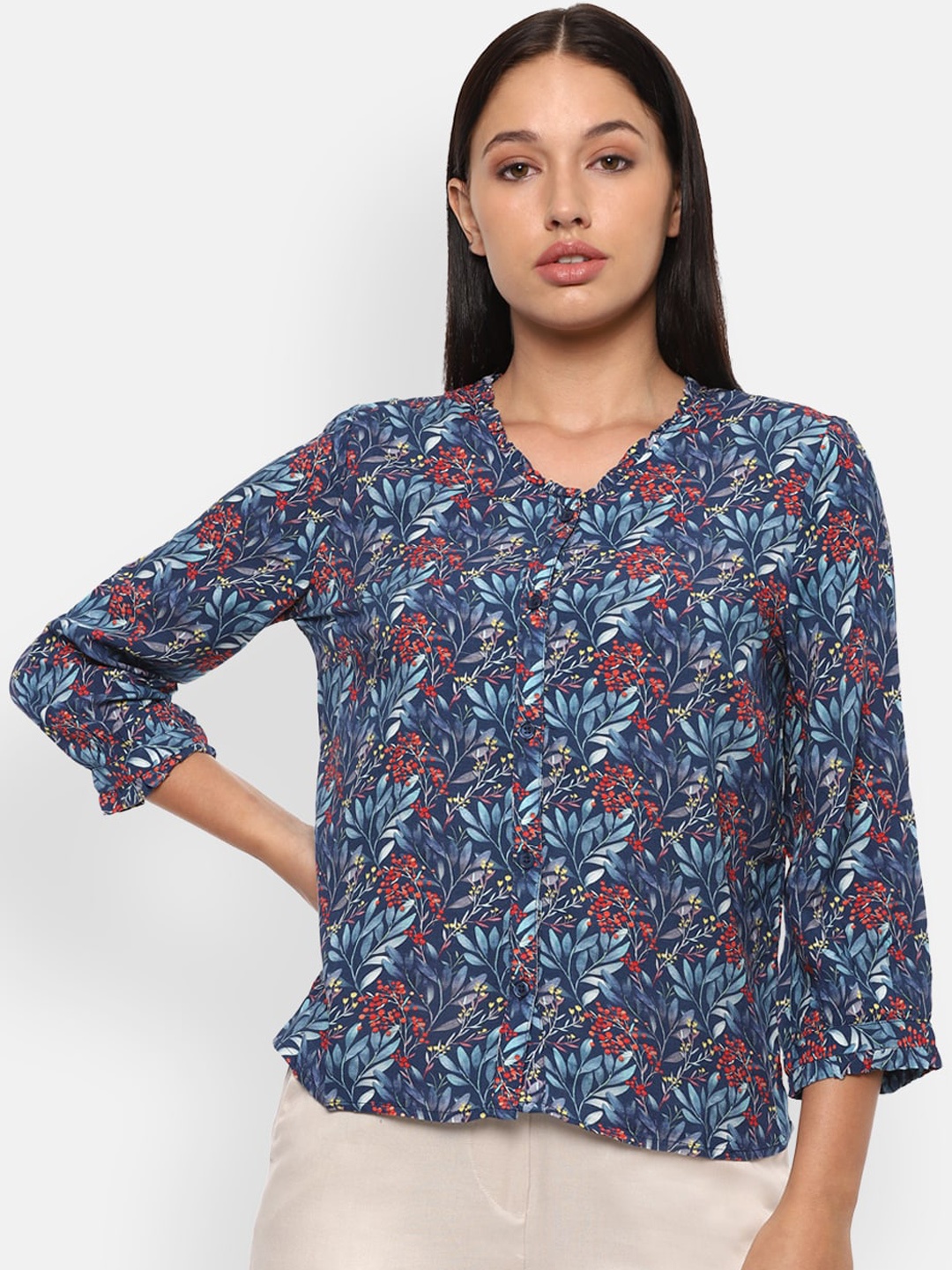 

Van Heusen Woman Women Blue Floral Opaque Printed Casual Shirt