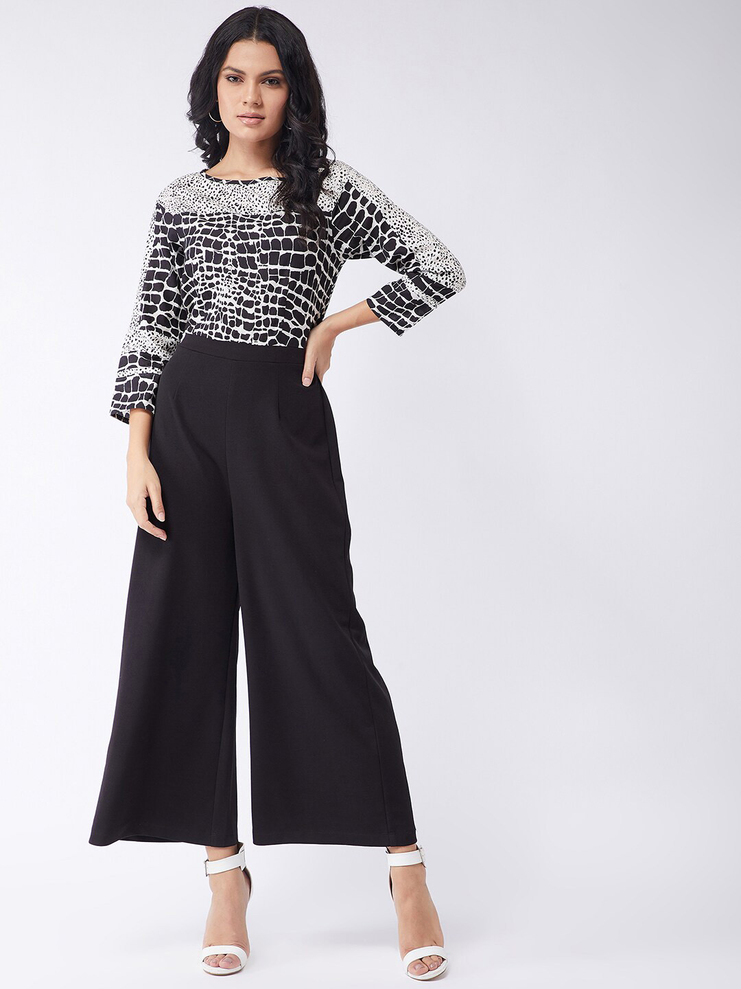 

Zima Leto Black & Grey Printed Basic Jumpsuit