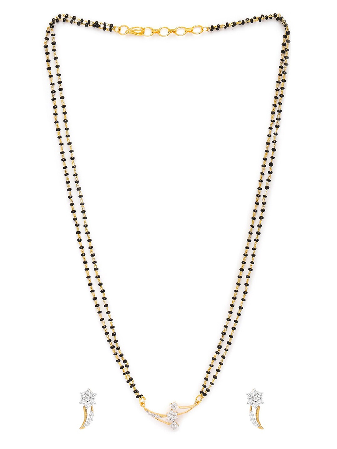 

Mahi Gold-Plated White & Black Crystal-Studded & Beaded Mangalsutra With Earrings