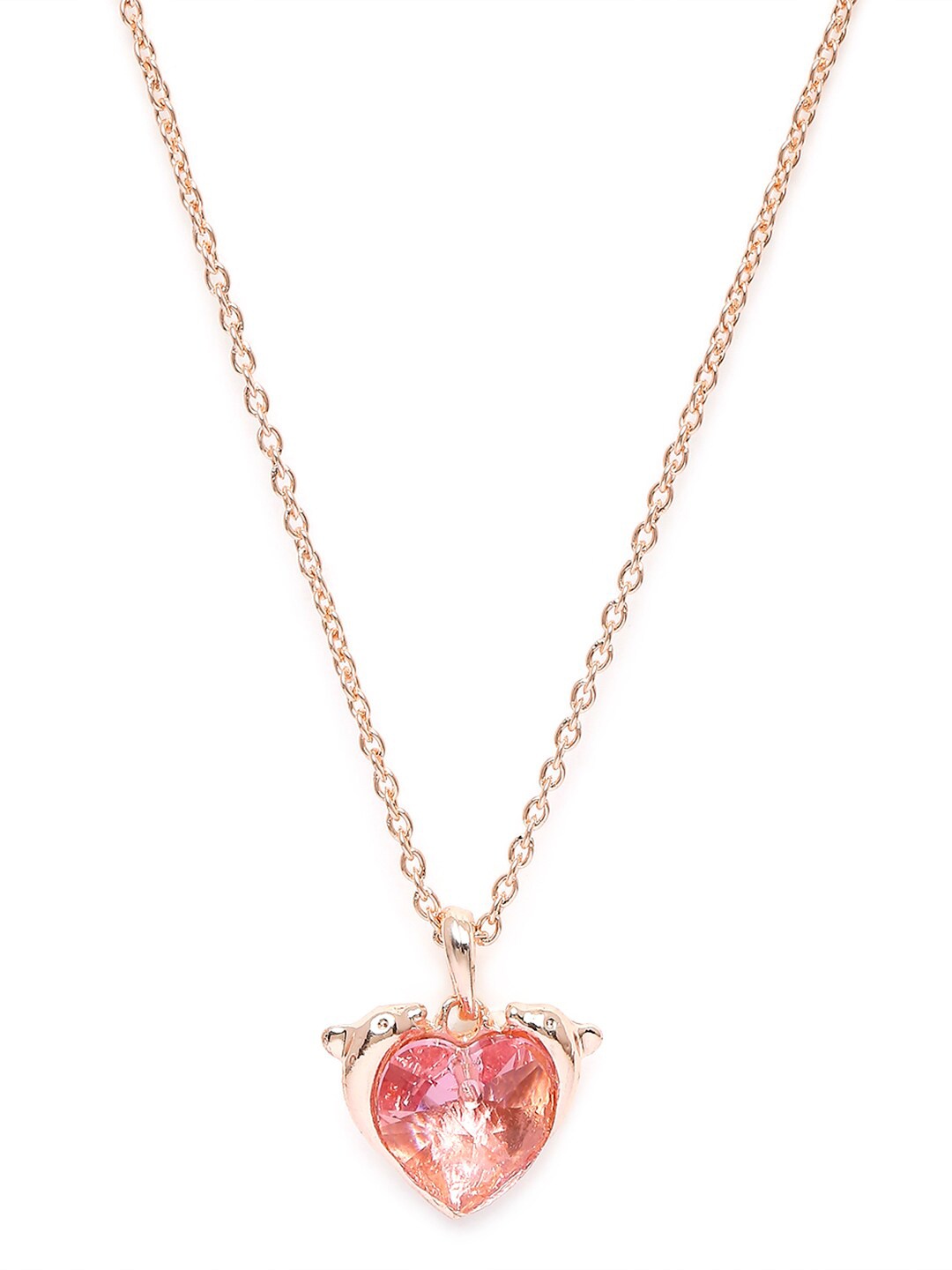 

Mahi Women Pink & Rose Gold Heart Dolphino Pendant with Solitaire Swarovski Crystal