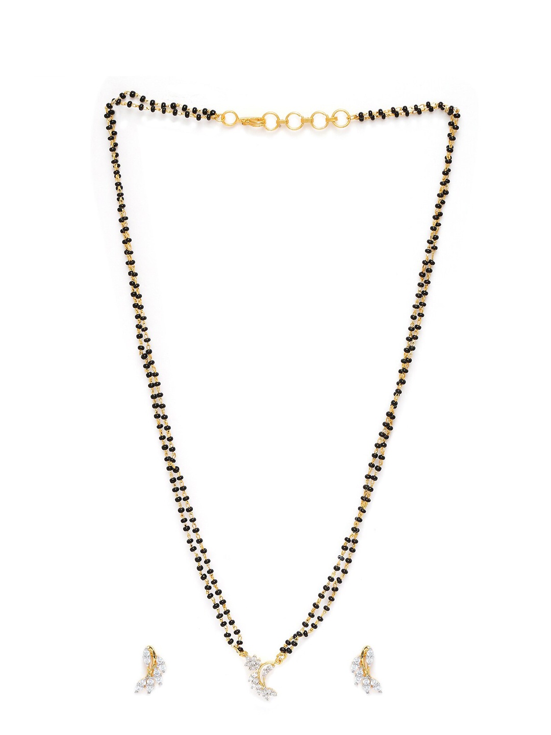 

Mahi Gold-Plated Black & White Crystal-Studded & Beaded Mangalsutra
