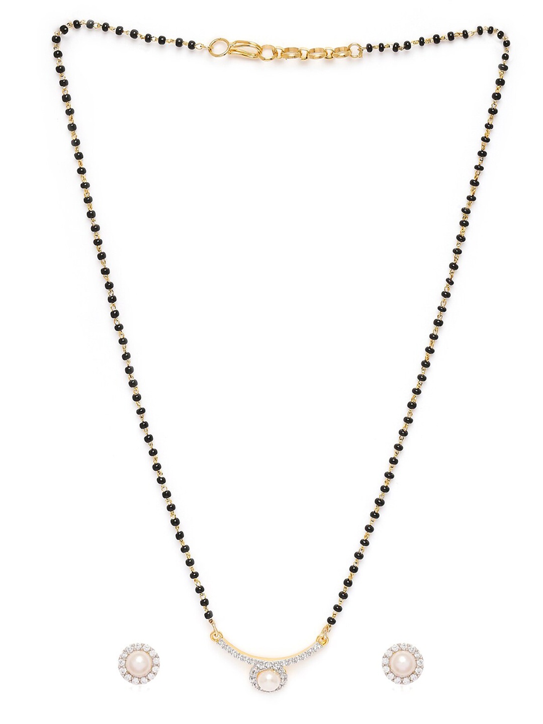 

Mahi Women Gold-Plated Black & Silver Toned CZ-Studded Mangalsutra With Earrings Set