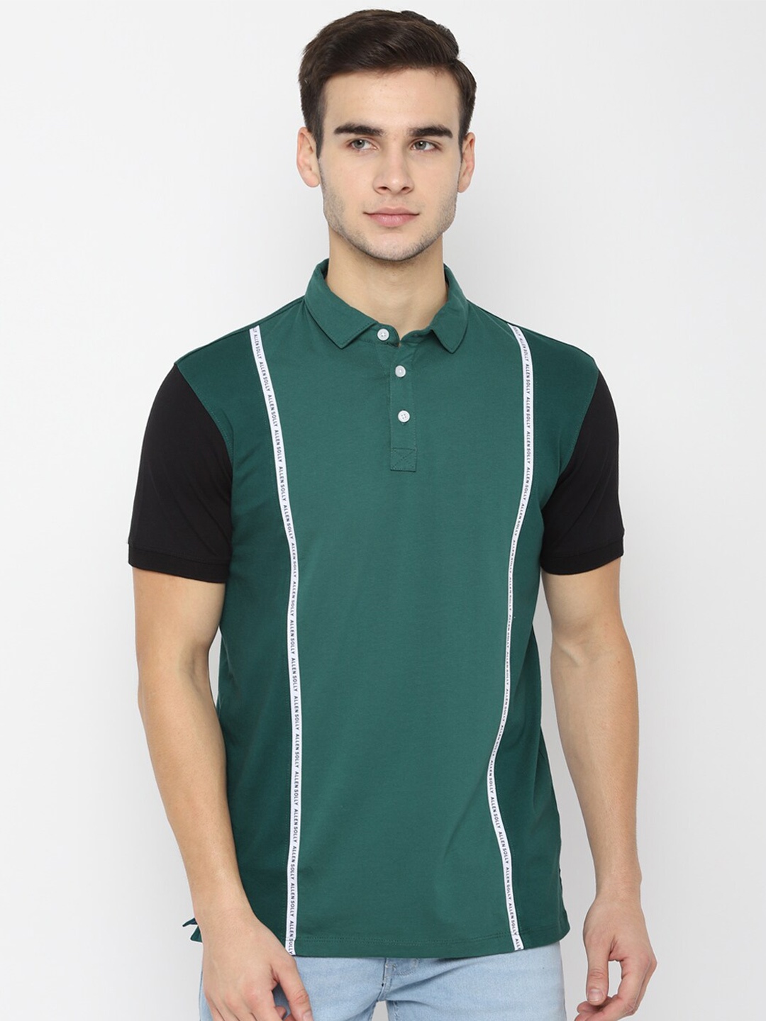 

Allen Solly Sport Men Green Colourblocked Polo Collar Pockets T-shirt