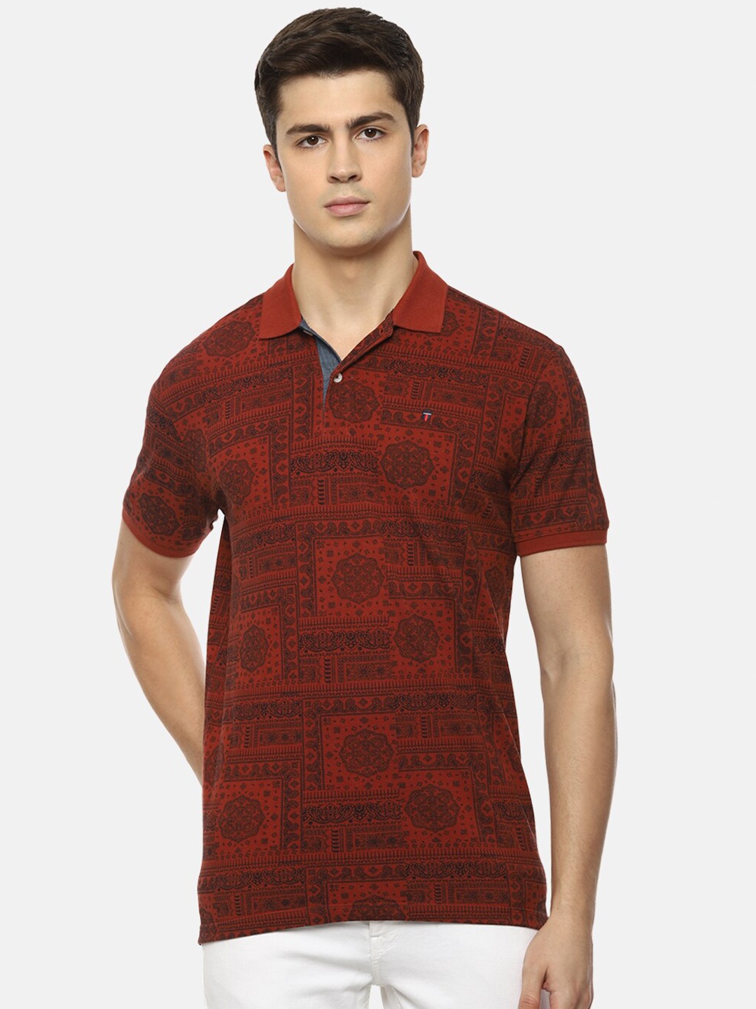 

Louis Philippe Jeans Men Maroon Printed Polo Collar Slim Fit T-shirt