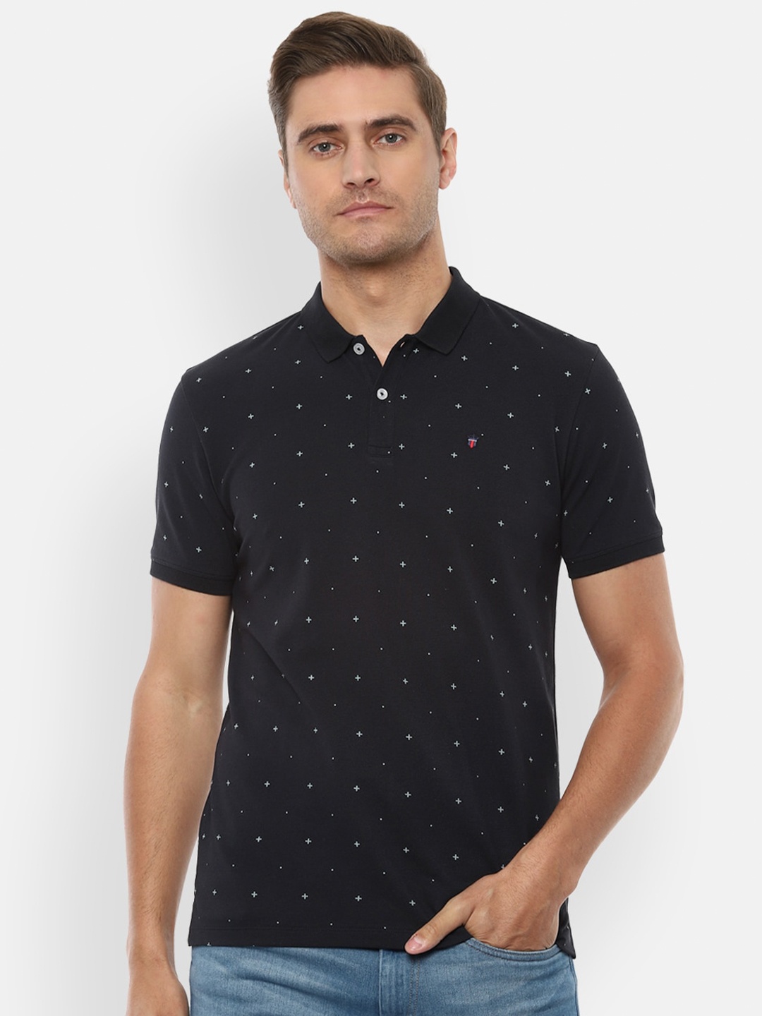 

Louis Philippe Jeans Men Black Printed Polo Collar Slim Fit T-shirt