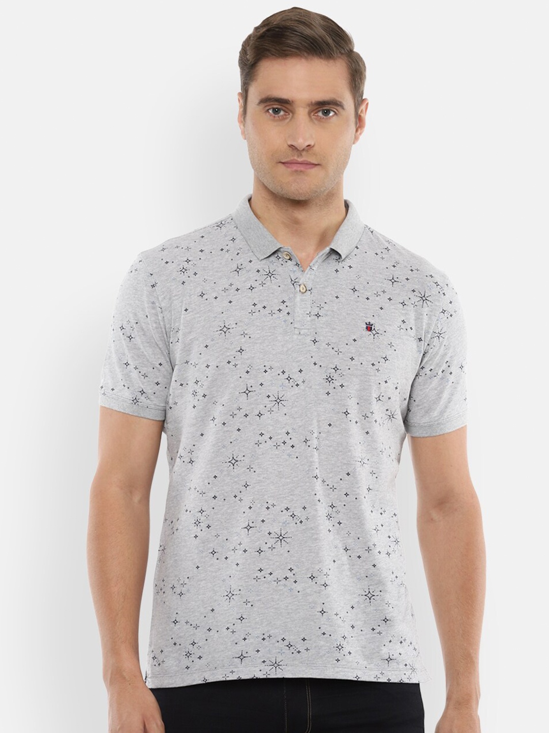 

Louis Philippe Jeans Men Grey Printed Polo Collar Slim Fit T-shirt