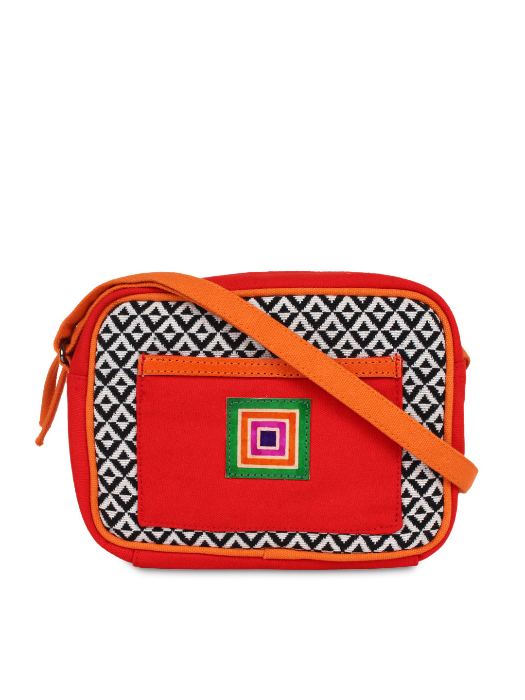 

Anekaant Orange & White Jacquard Sling Bag