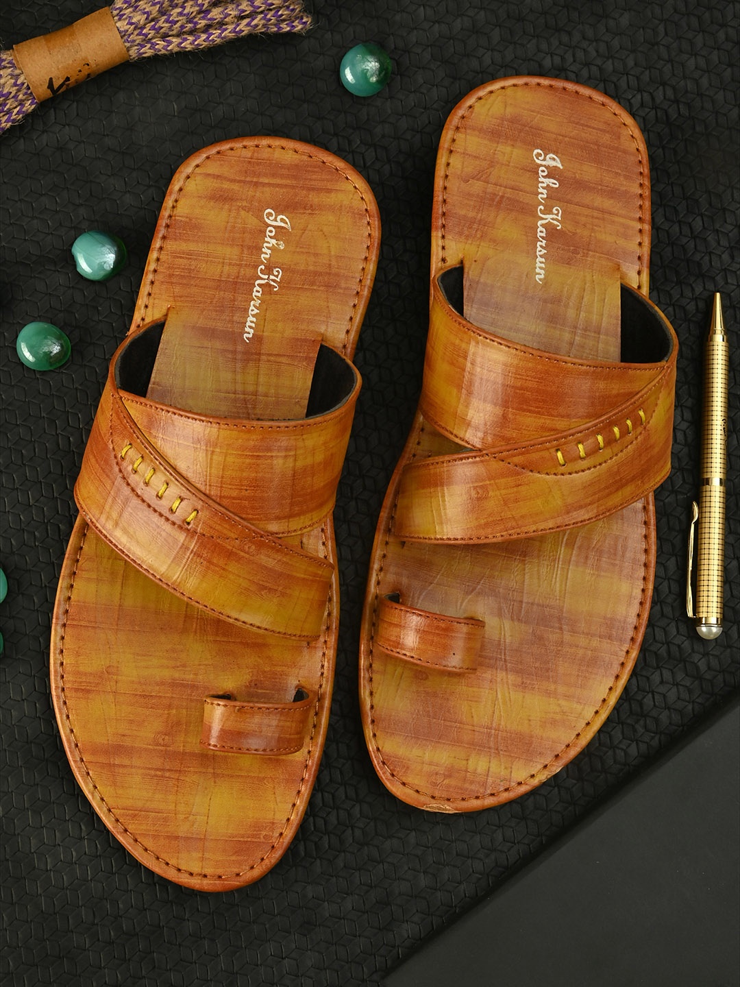 

John Karsun Men Beige & Yellow Comfort Sandals
