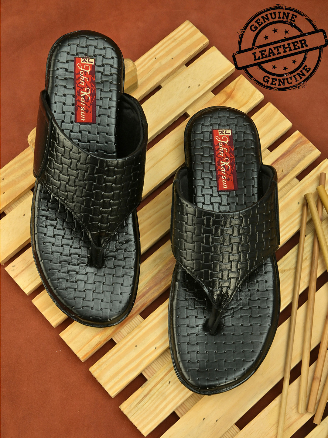 

John Karsun Men Black Leather Comfort Sandals