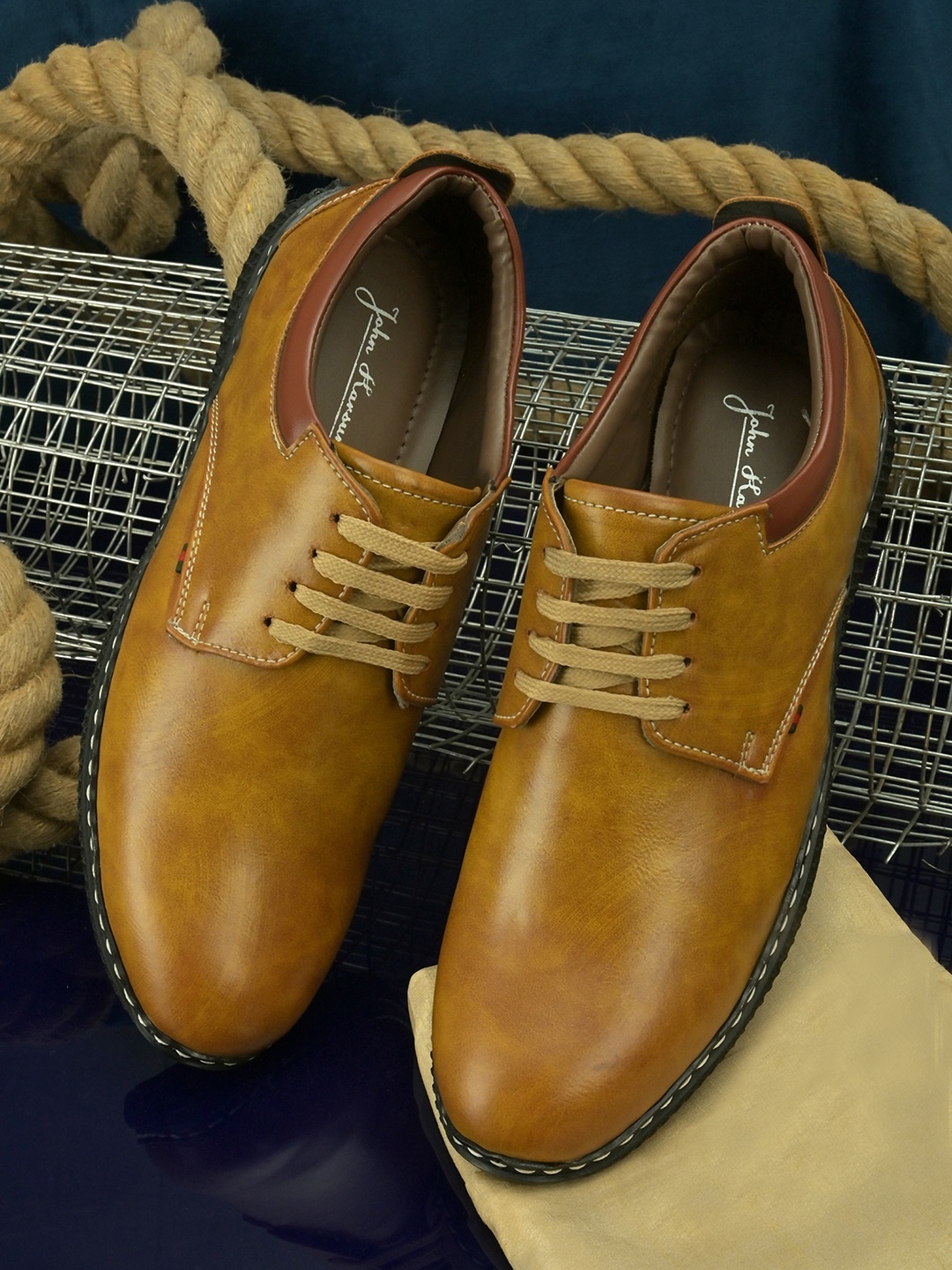 

John Karsun Men Tan Textured Derbys