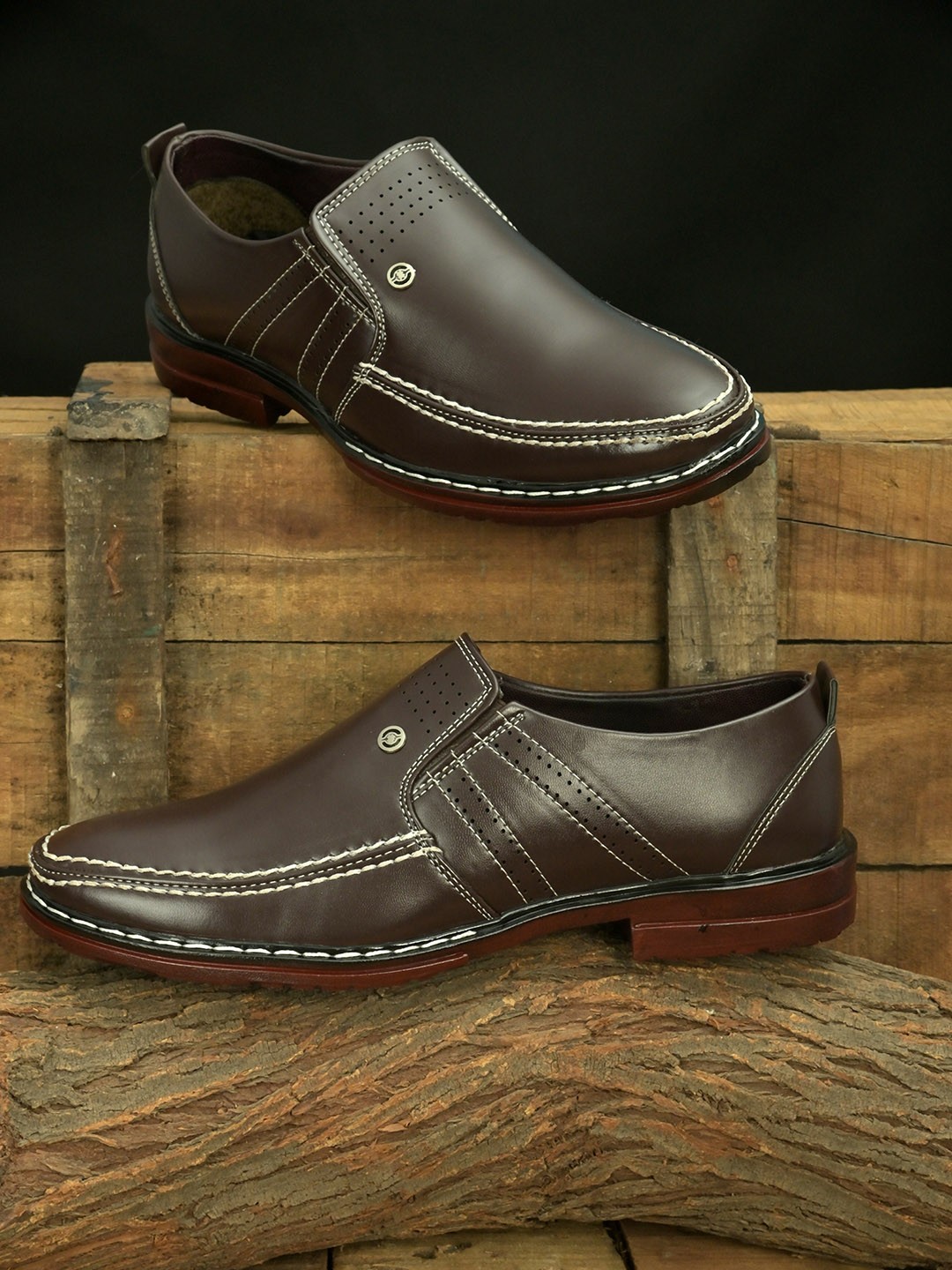 

John Karsun Men Coffee Brown Casual Slip-On Sneakers