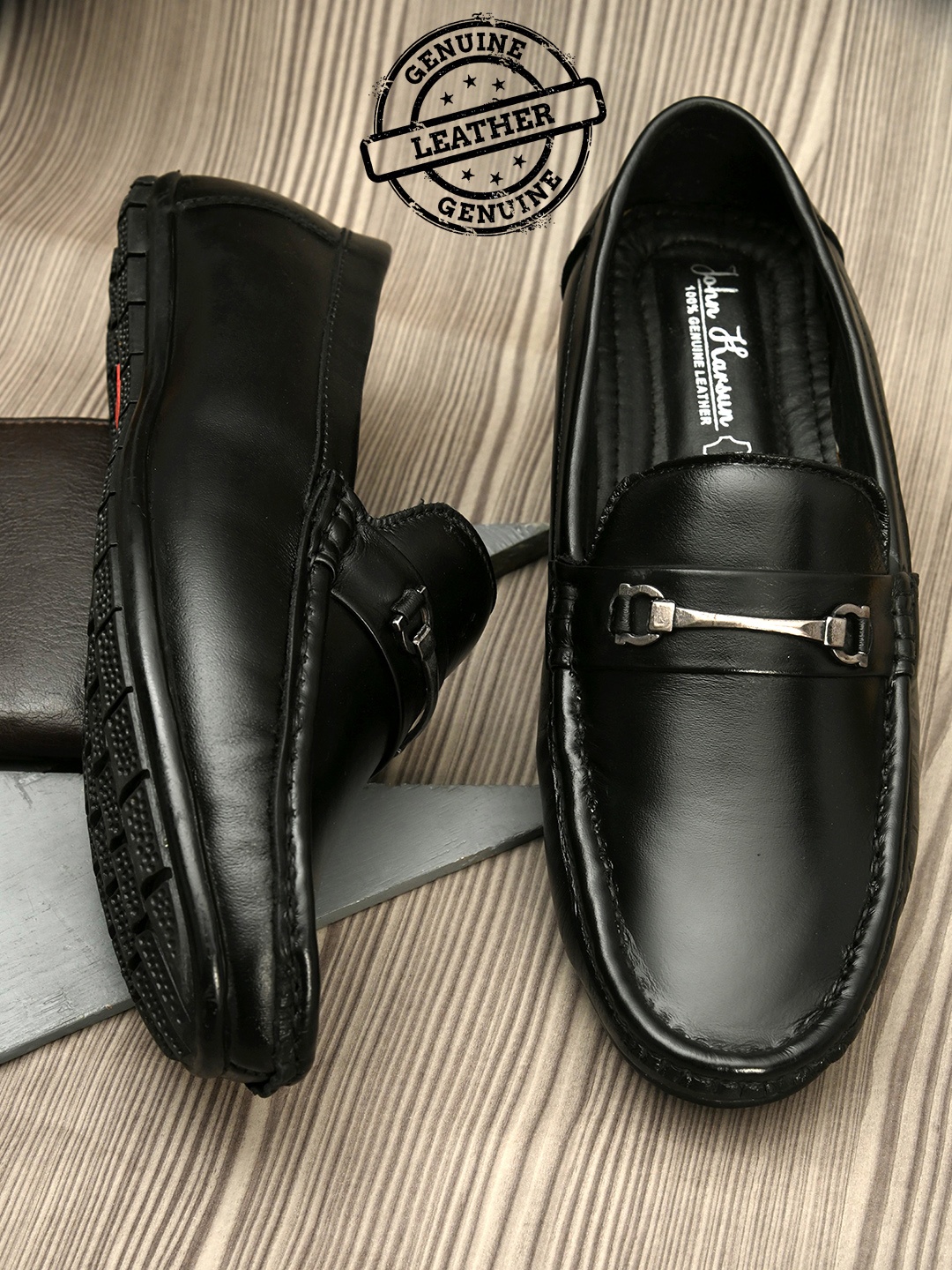 

John Karsun Men Black Solid Lightweight Loafers