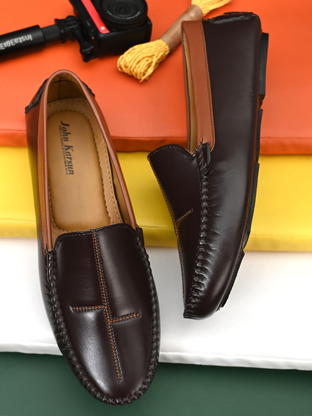 

John Karsun Men Brown Textured Driving Shoes