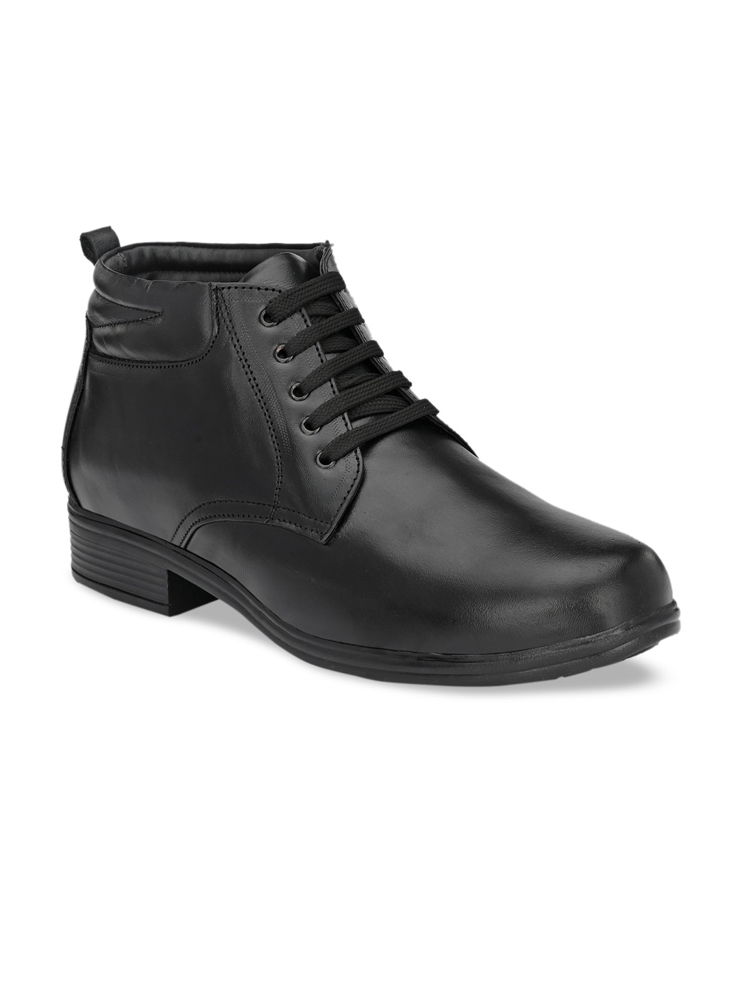 

John Karsun Men Black Leather Mid-Top Flat Boots