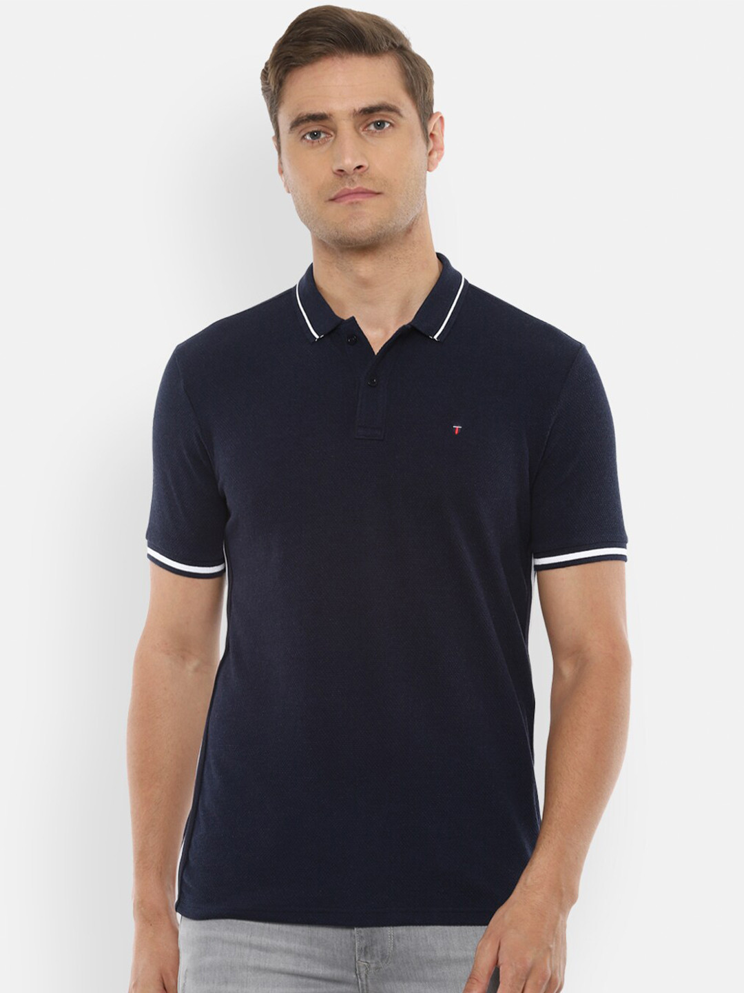 

Louis Philippe Sport Men Navy Blue Polo Collar Slim Fit T-shirt