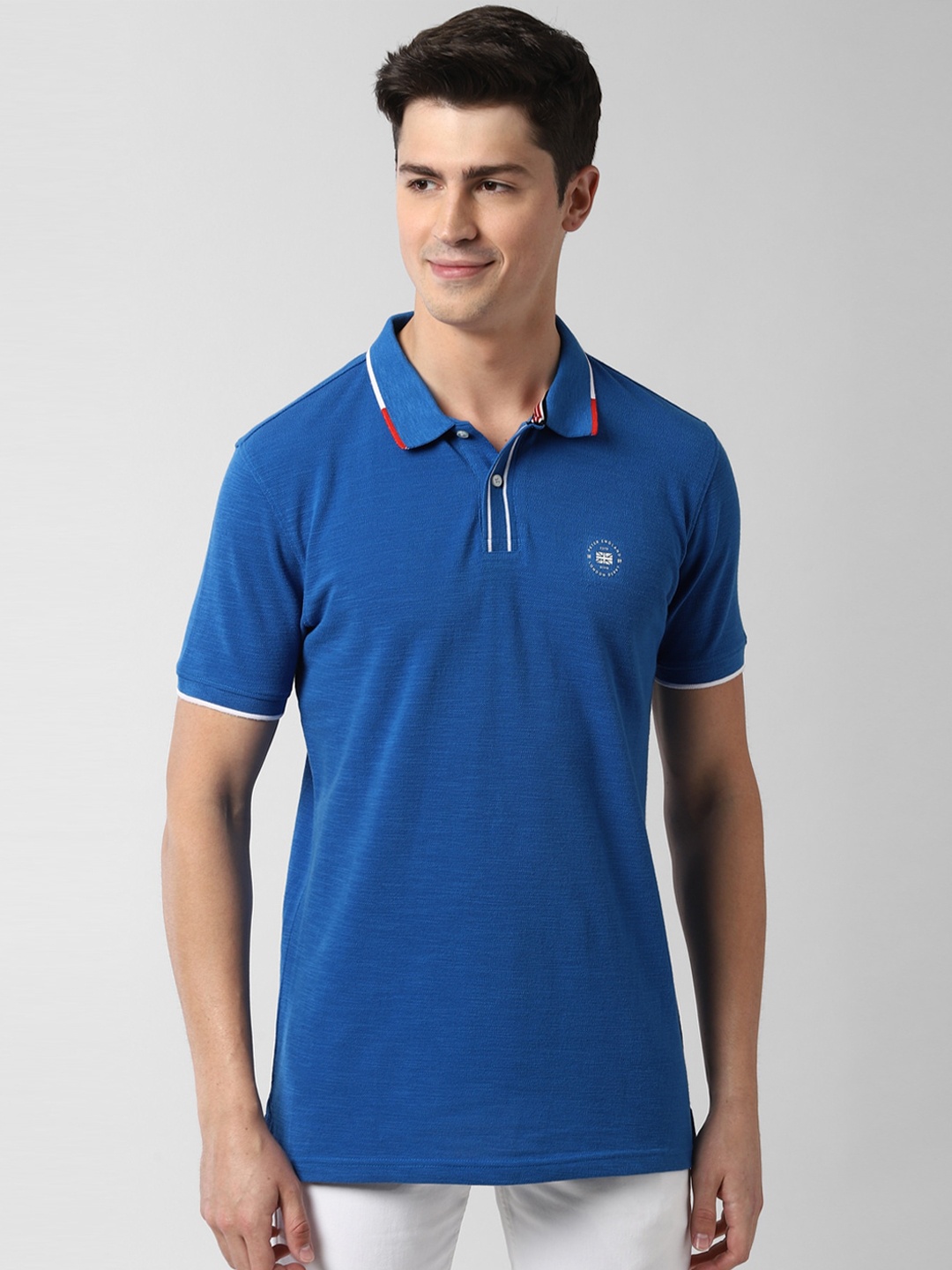 

Peter England Casuals Men Blue Polo Collar T-shirt