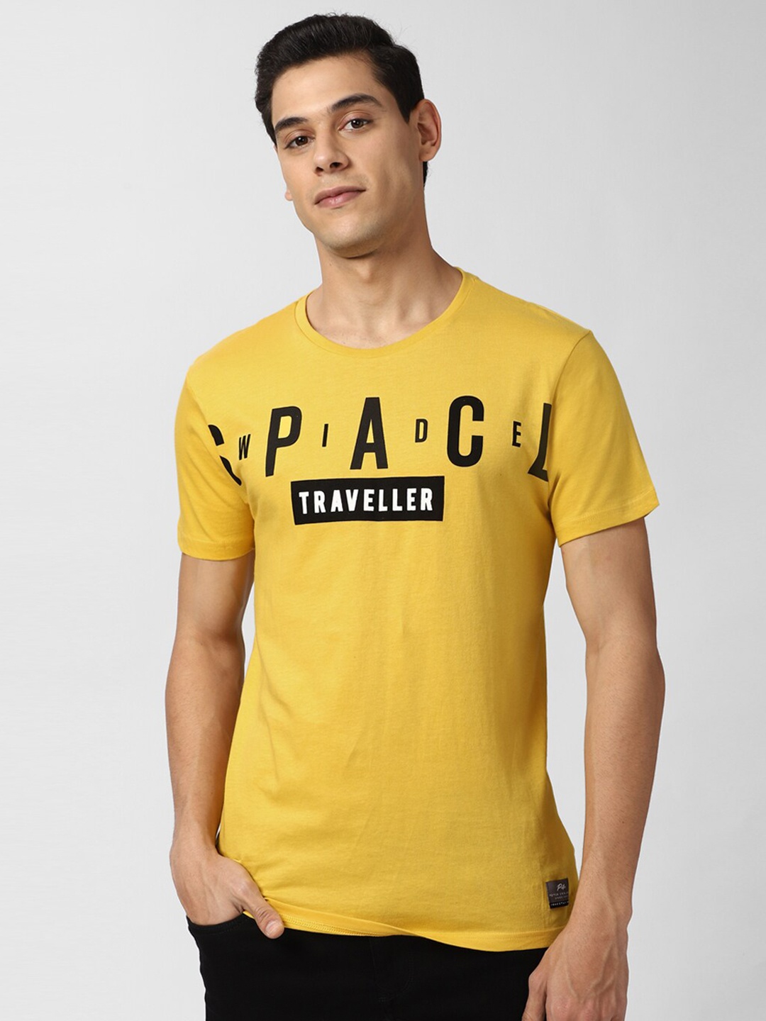 

Peter England Casuals Men Yellow Pure Cotton Printed Slim Fit T-shirt