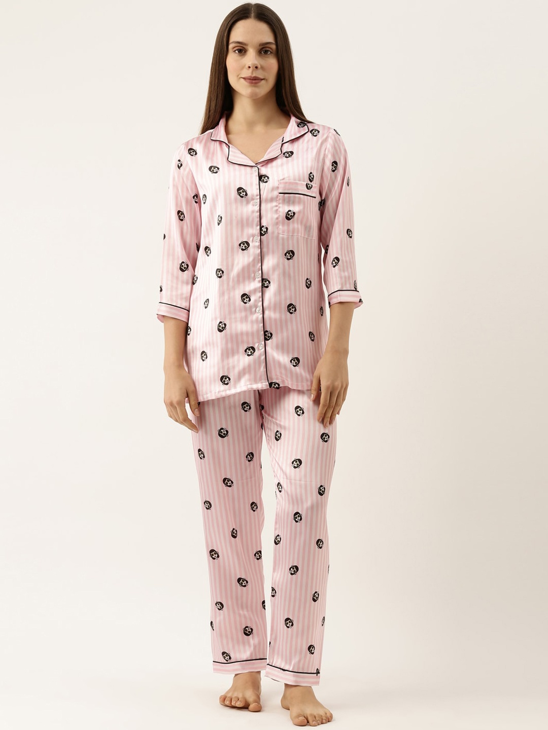 

Bannos Swagger Women Pink & Black Printed Night suit