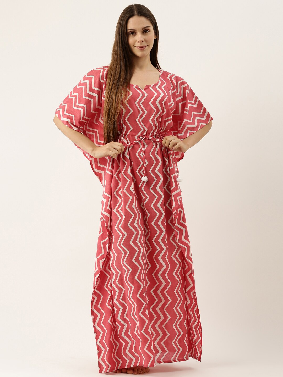 

Bannos Swagger Peach-Coloured Printed Kaftan Night Dress