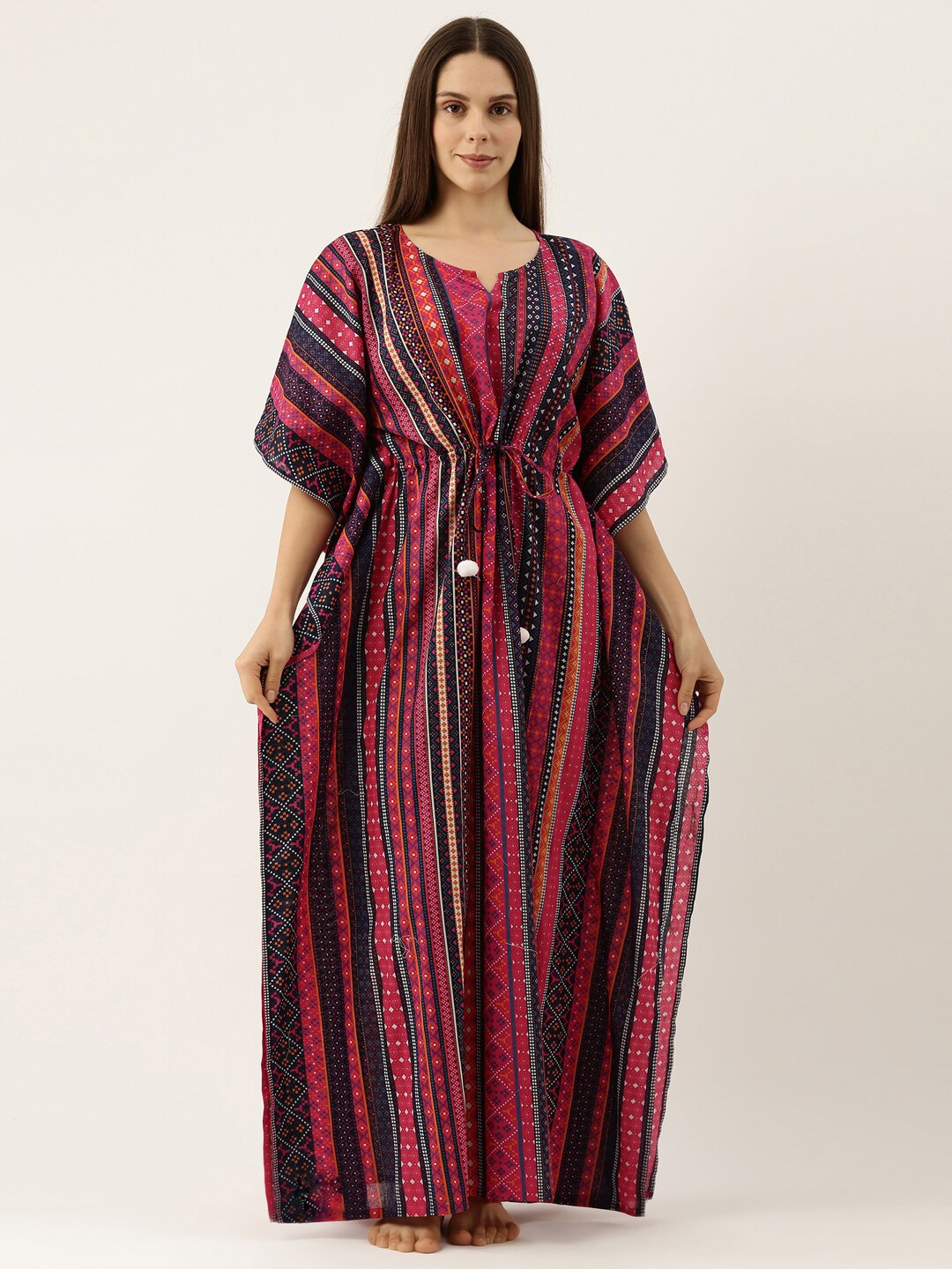 

Bannos Swagger Pink Geometric Printed Pure Cotton Kaftan Maxi Nightdress