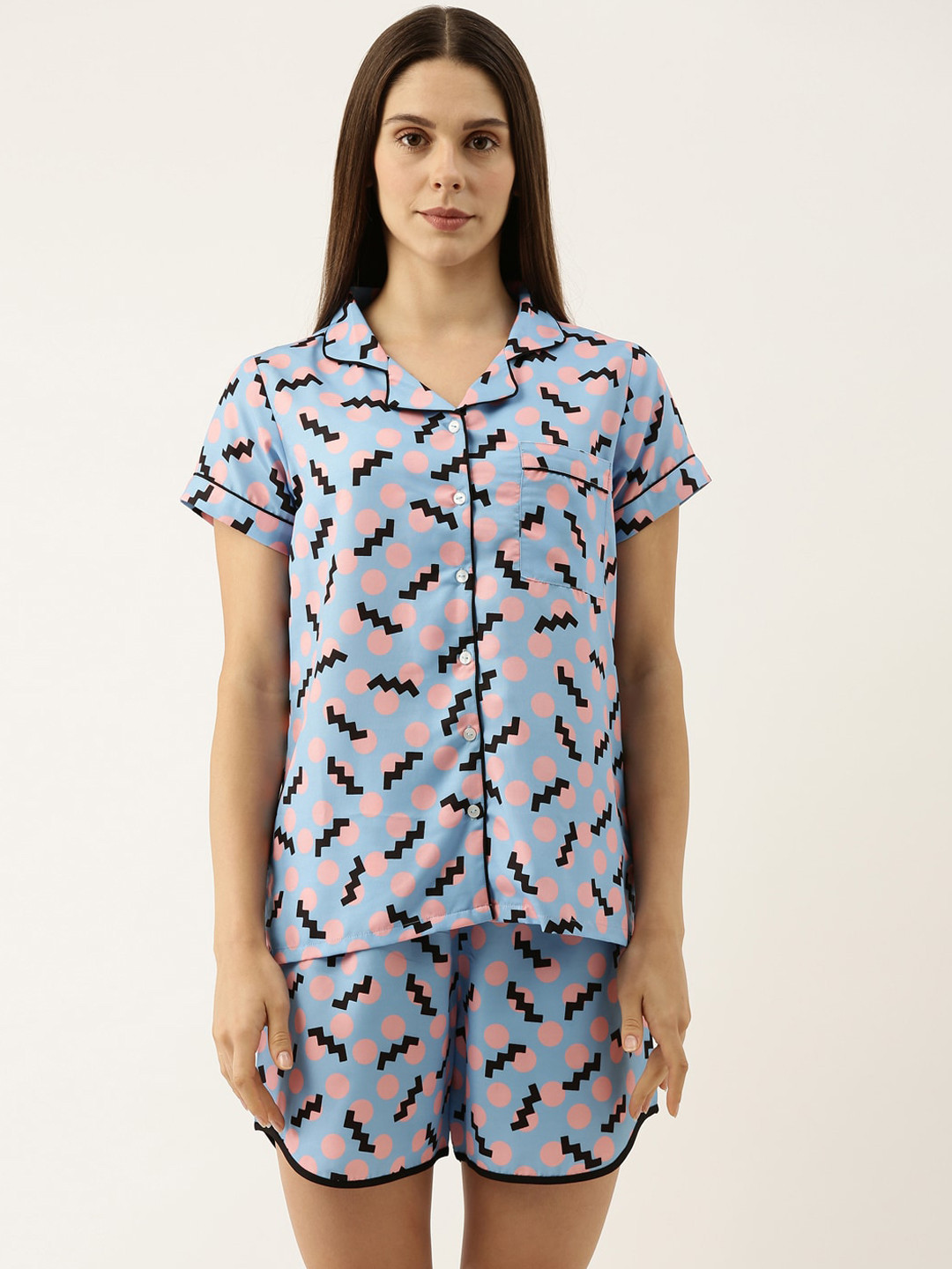 

Bannos Swagger Women Blue & Black Printed Night suit