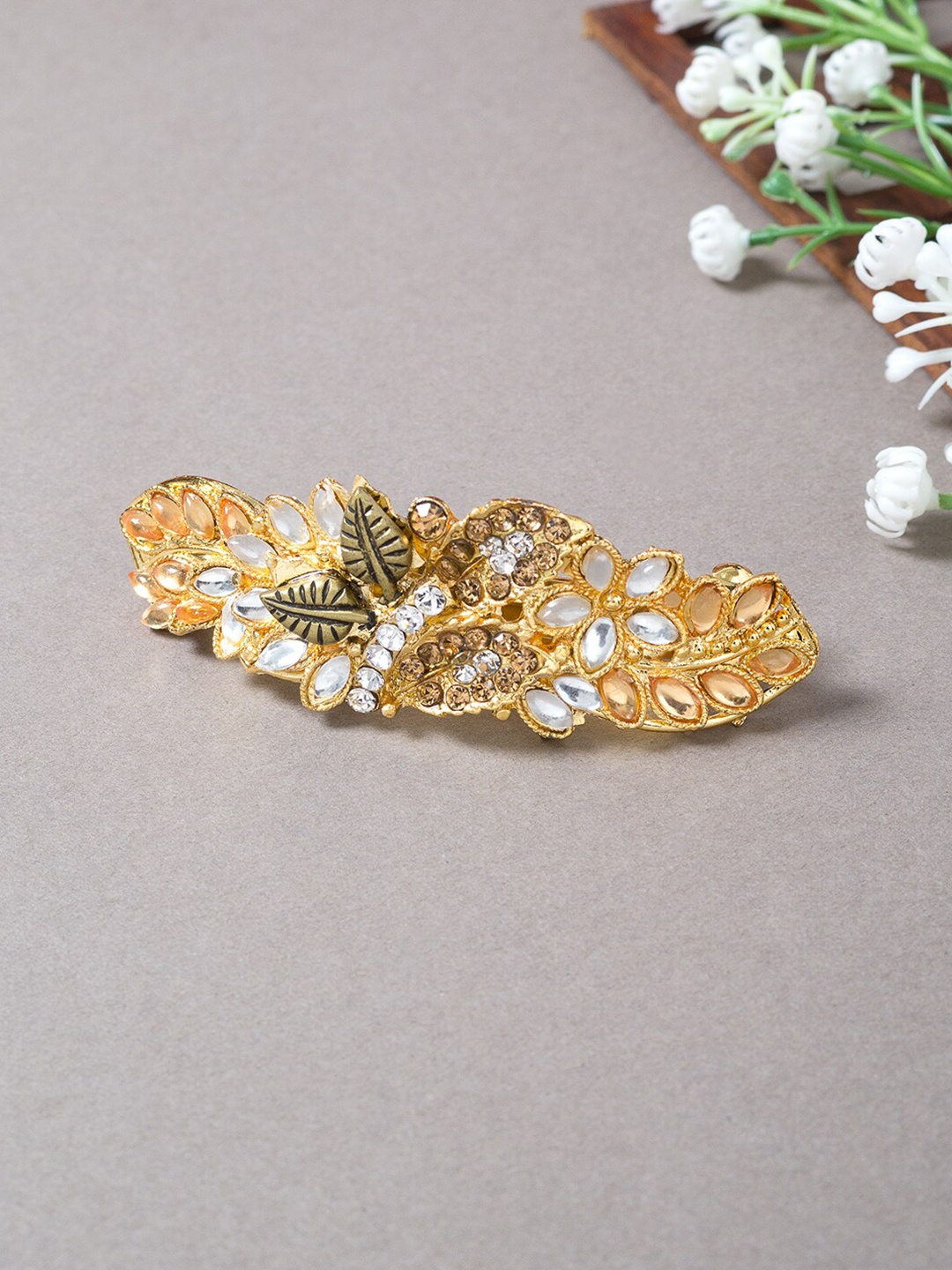 

Golden Peacock Women Gold-Toned Embellished French Barrette
