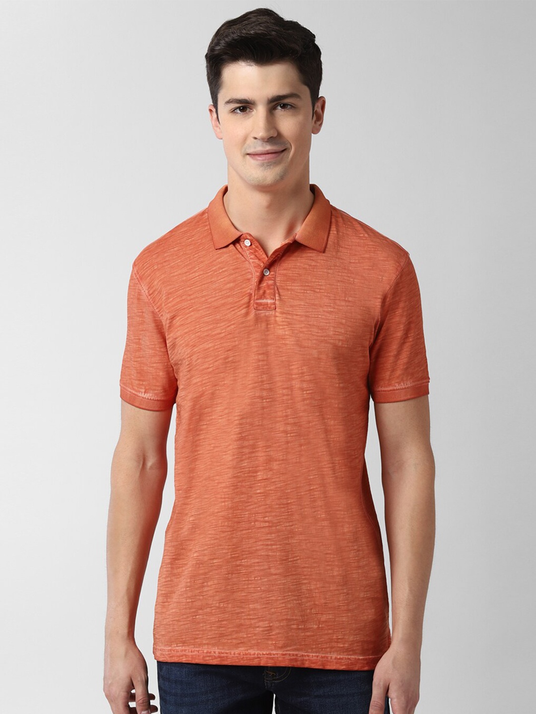 

Peter England Casuals Men Orange Polo Collar Pure Cotton T-shirt