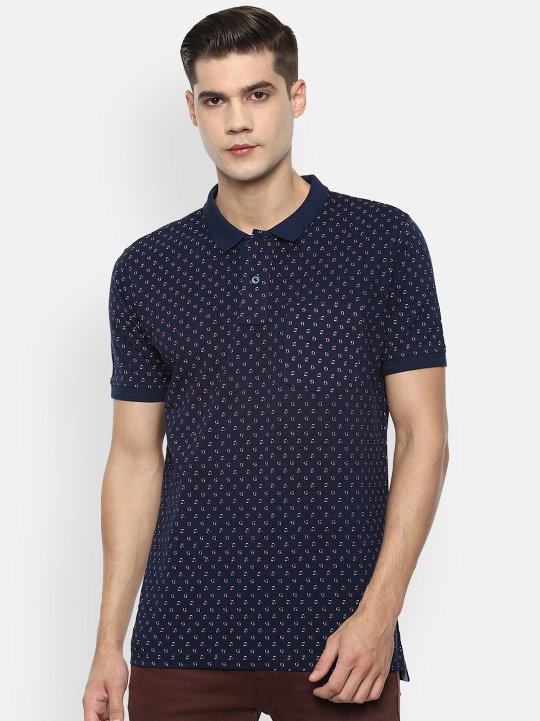 

Van Heusen Sport Men Navy Blue Printed Polo Collar T-shirt