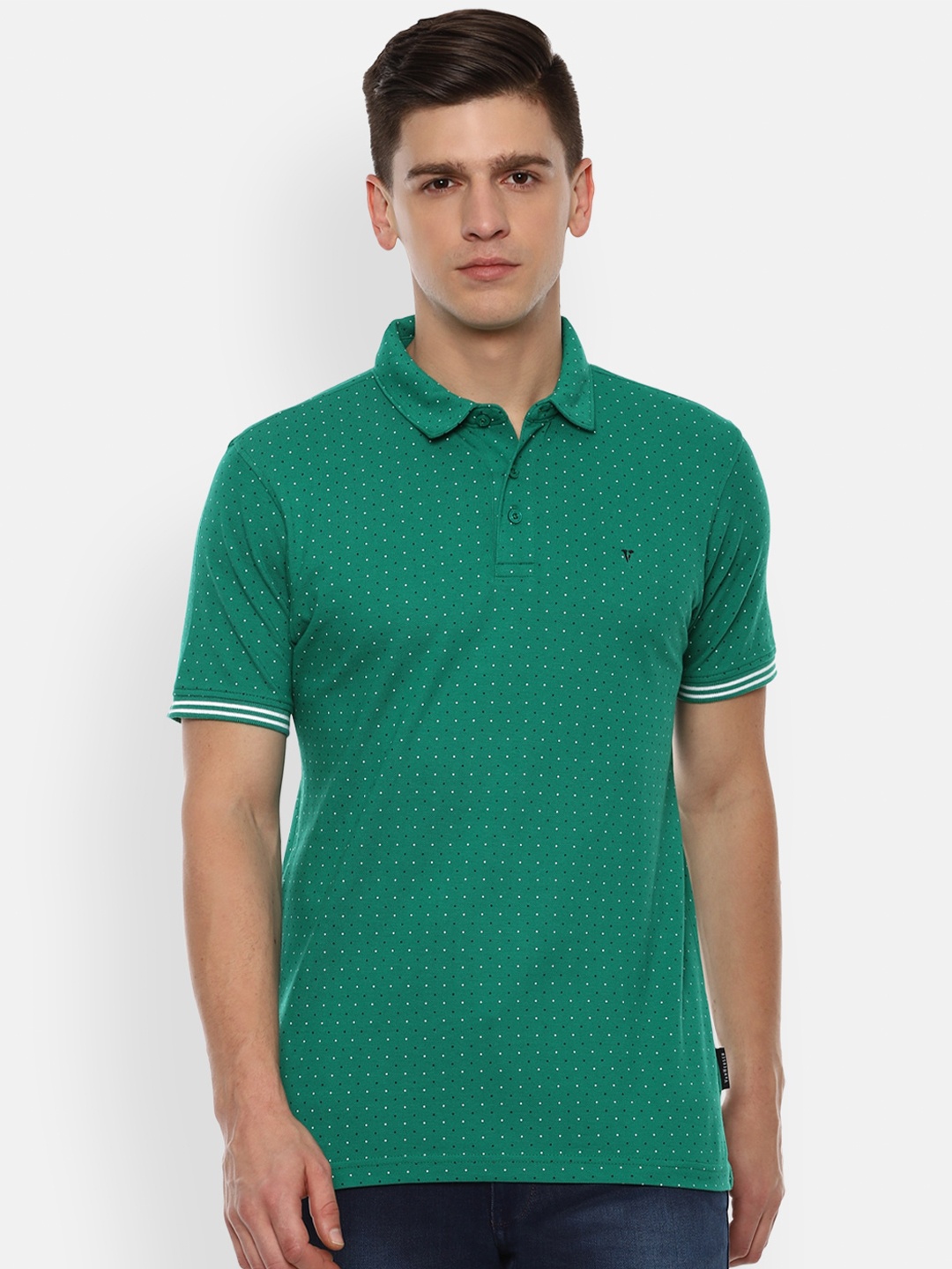 

Van Heusen Sport Men Green Pure Cotton Printed Polo Collar T-shirt