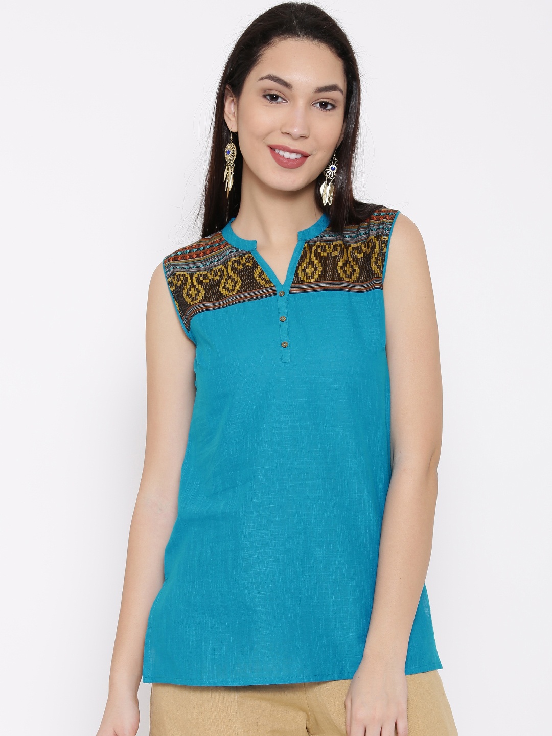 

AURELIA Blue Woven Design Pure Cotton Kurti