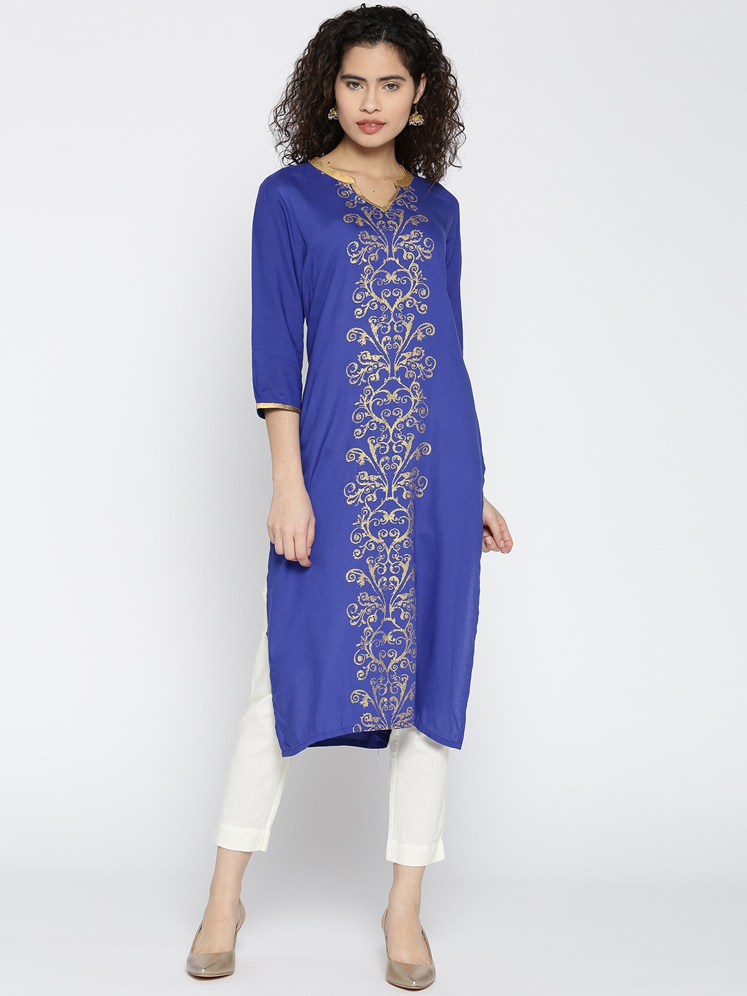 

AURELIA Women Blue Printed Straight Kurta