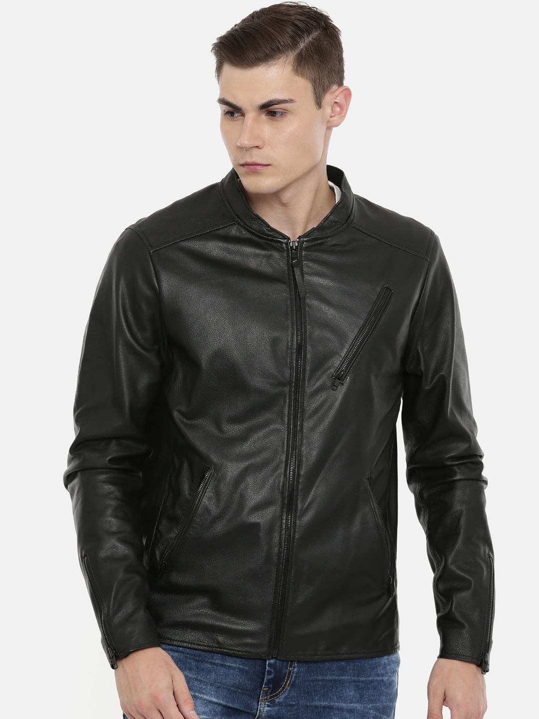 

MONOCHROME Men Black Leather Insulator Biker Jacket