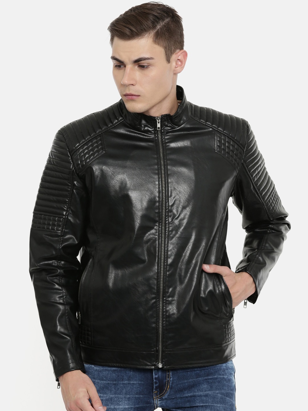 

MONOCHROME Men Black Leather Insulator Biker Jacket