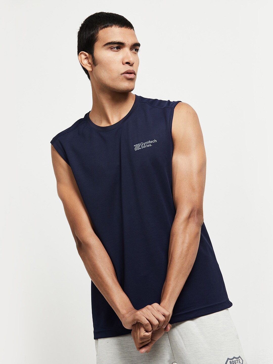 

Max Men Navy Blue Sleeveless T-shirt