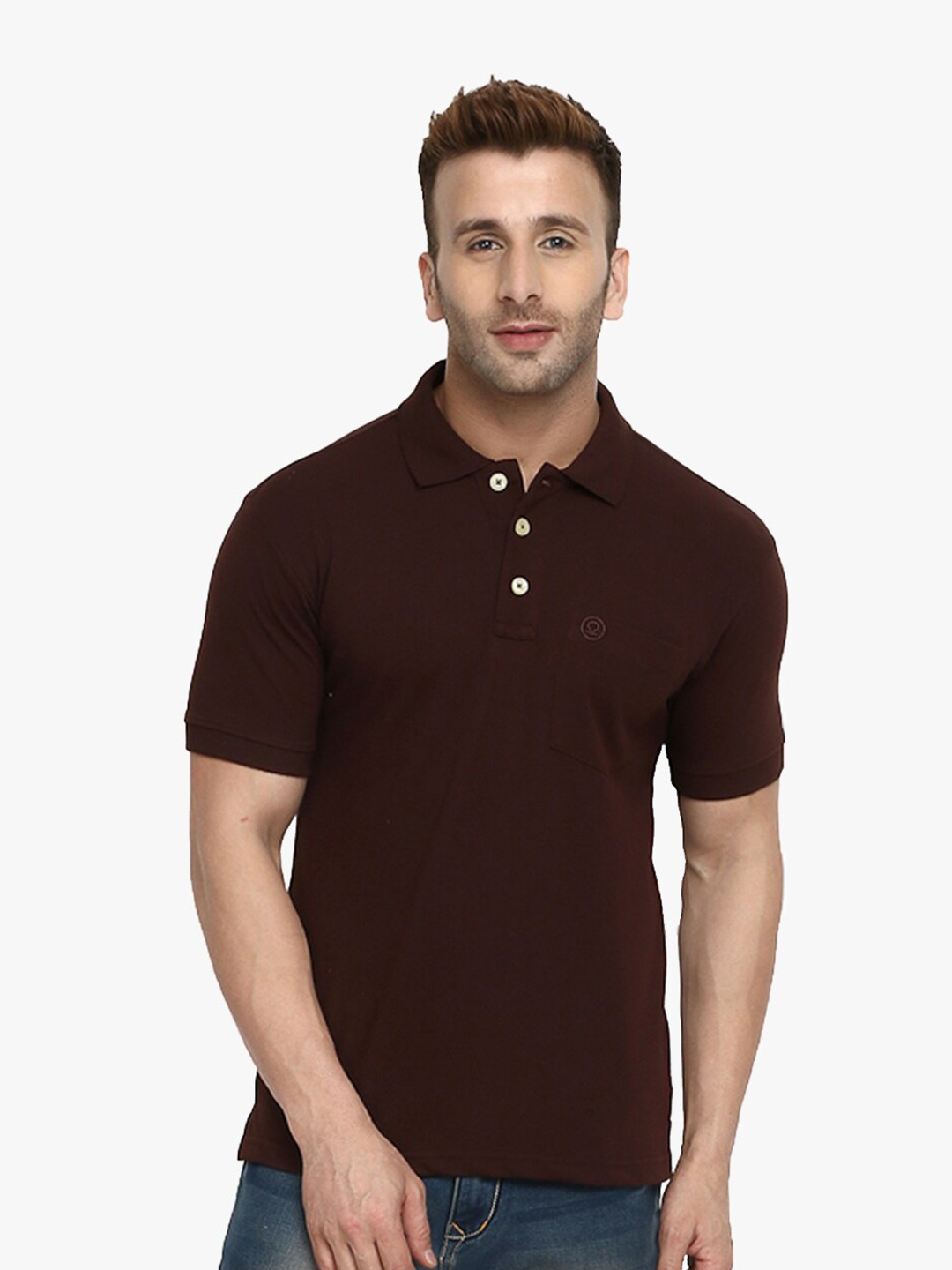 

CHKOKKO Men Coffee Brown Polo Collar Training or Gym T-shirt