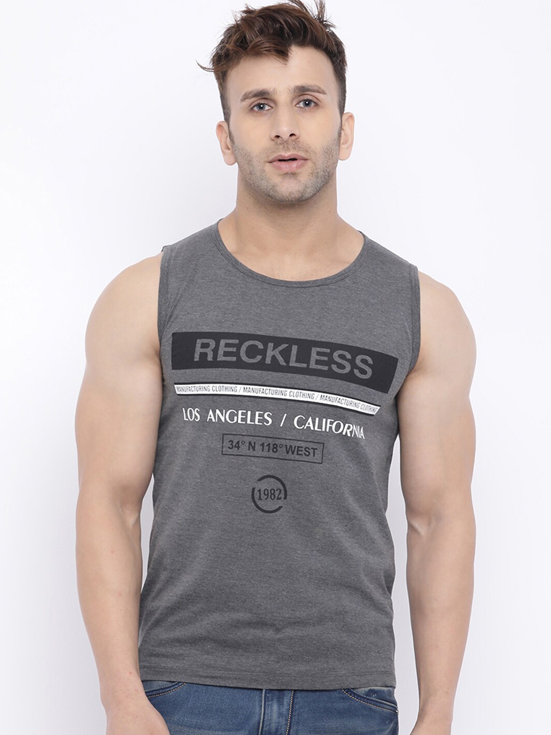 

CHKOKKO Men Grey Printed T-shirt