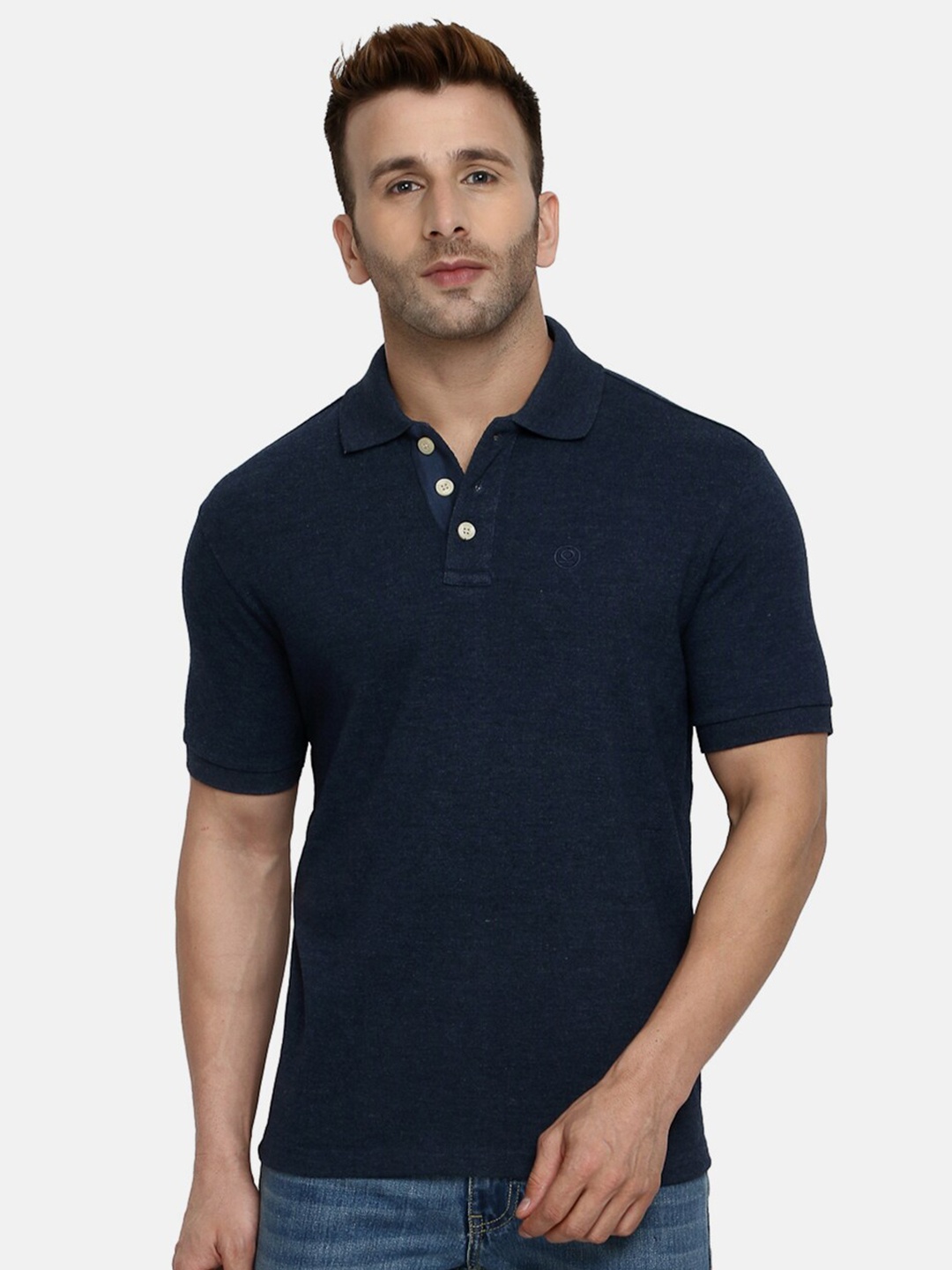 

CHKOKKO Men Blue Polo Collar Training or Gym T-shirt
