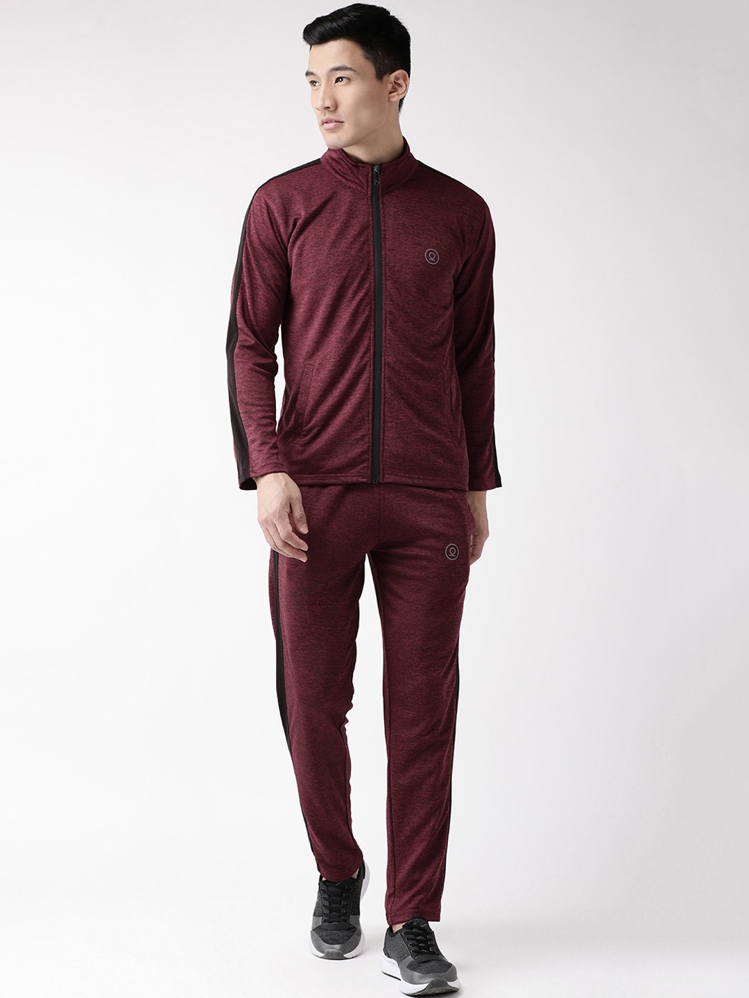 

CHKOKKO Men Red Solid Full Sleeve Zipper Sports Gym Track suit