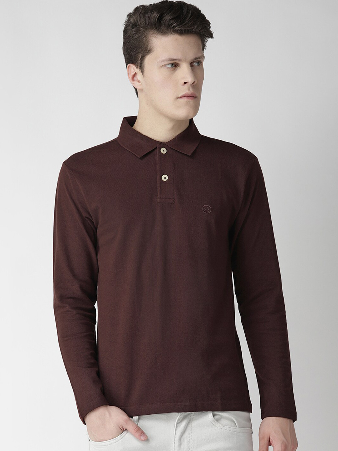 

CHKOKKO Men Brown Polo Collar T-shirt