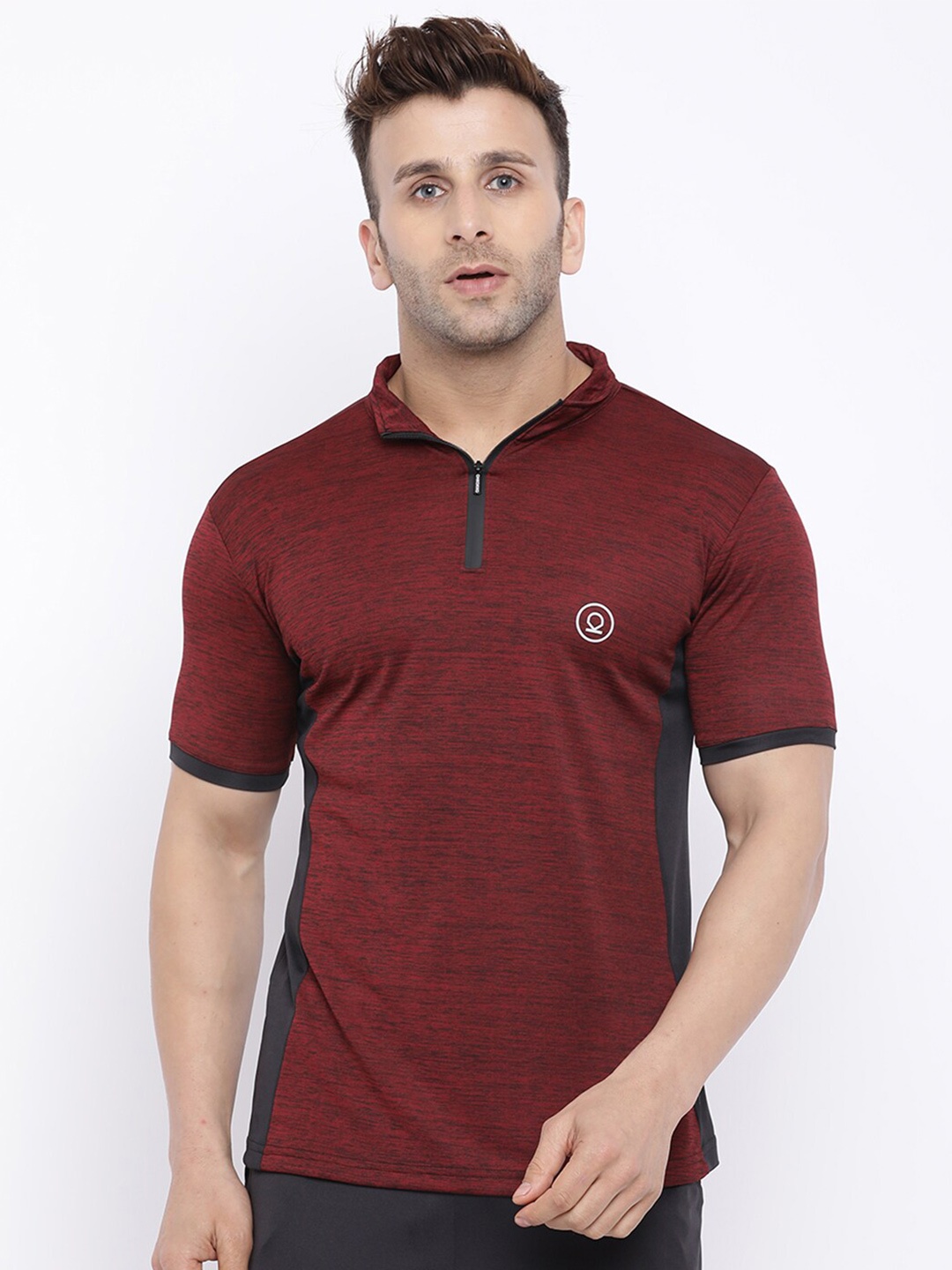 

CHKOKKO Men Maroon Polo Collar Training or Gym T-shirt