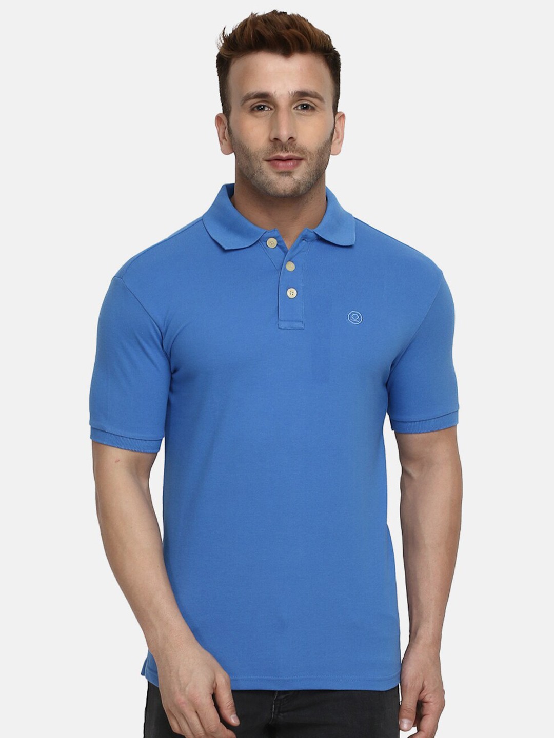 

CHKOKKO Men Blue Polo Collar Regular Fit Training or Gym T-shirt