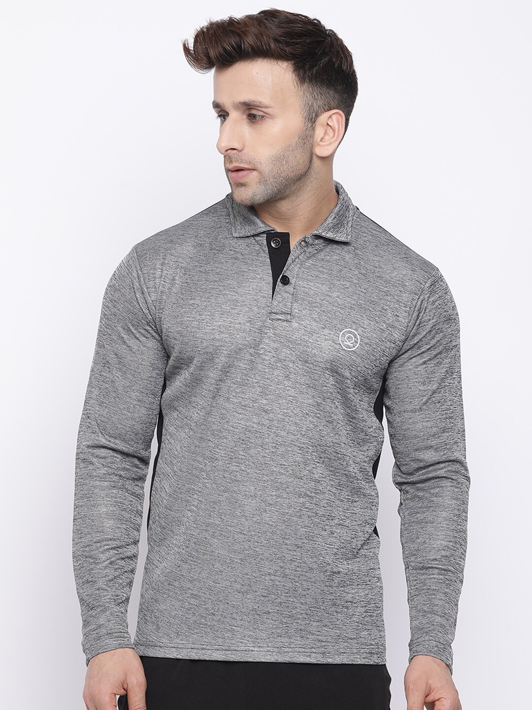 

CHKOKKO Men Grey Polo Collar Training or Gym T-shirt