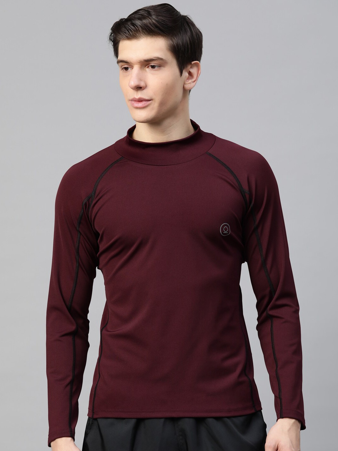 

CHKOKKO Men Maroon High Neck Training or Gym T-shirt
