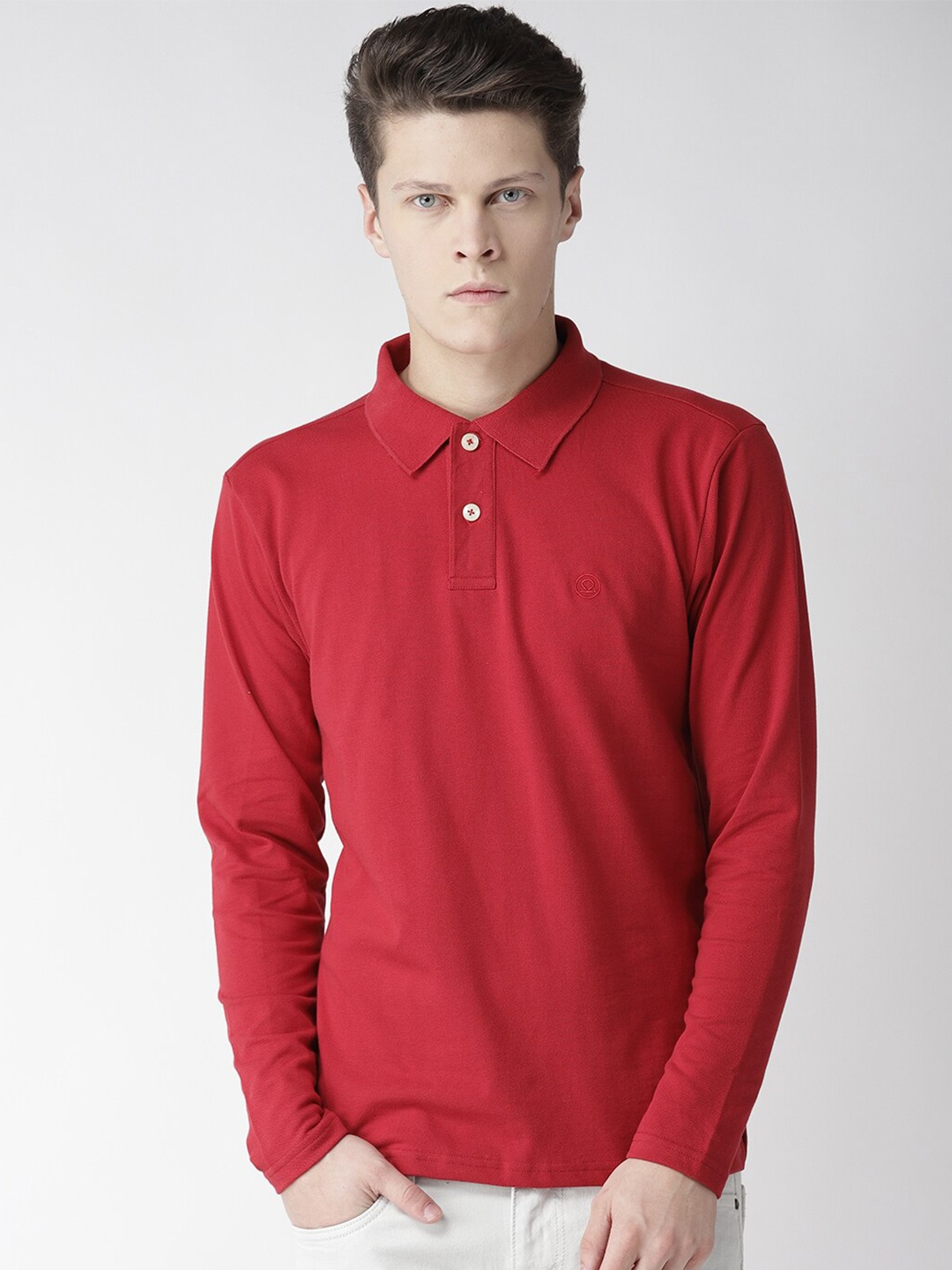 

CHKOKKO Men Red Solid Polo Collar Training or Gym T-shirt