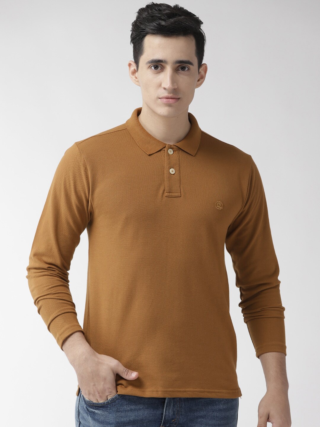

Chkokko Men Brown Polo Collar T-shirt