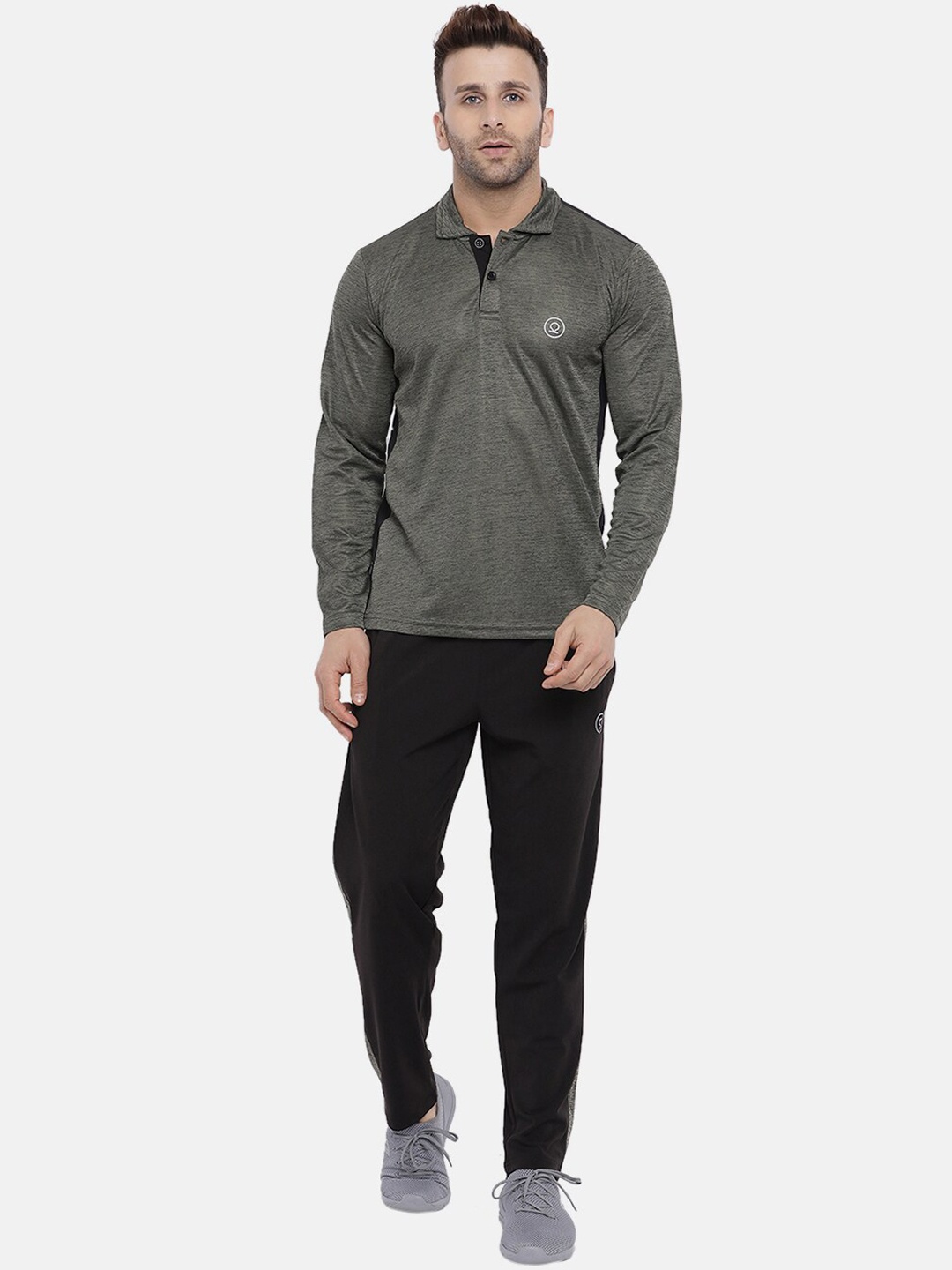 

Chkokko Men Olive Solid Full Sleeve Zipper Sports Gym Track suit